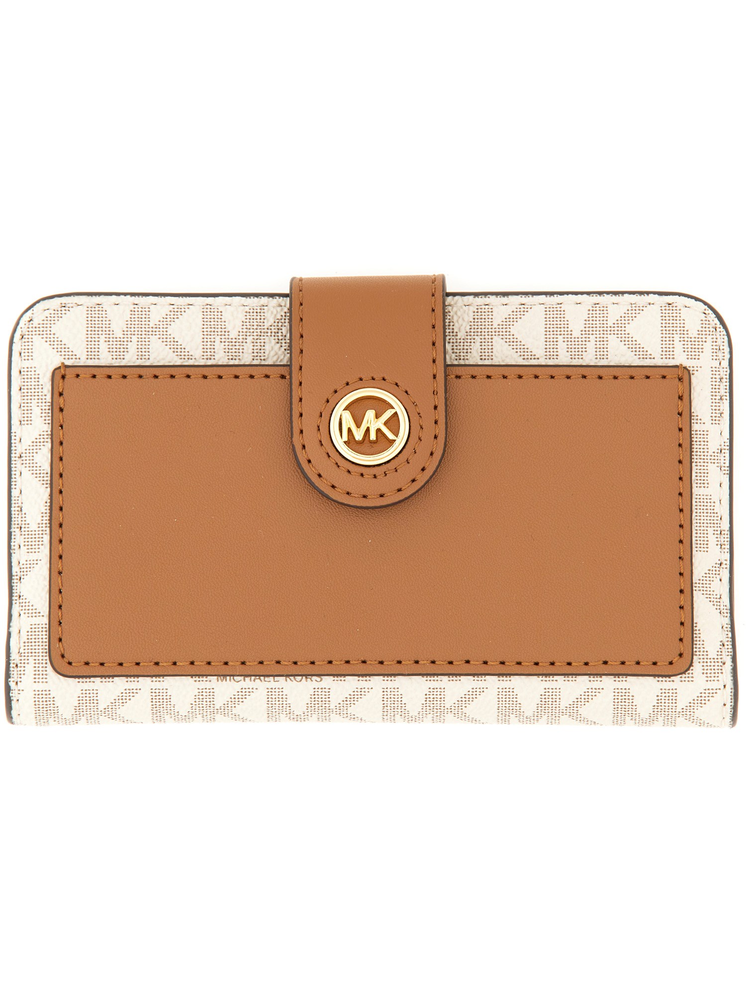 Shop Michael Michael Kors Bi-fold Medium Wallet In Beige