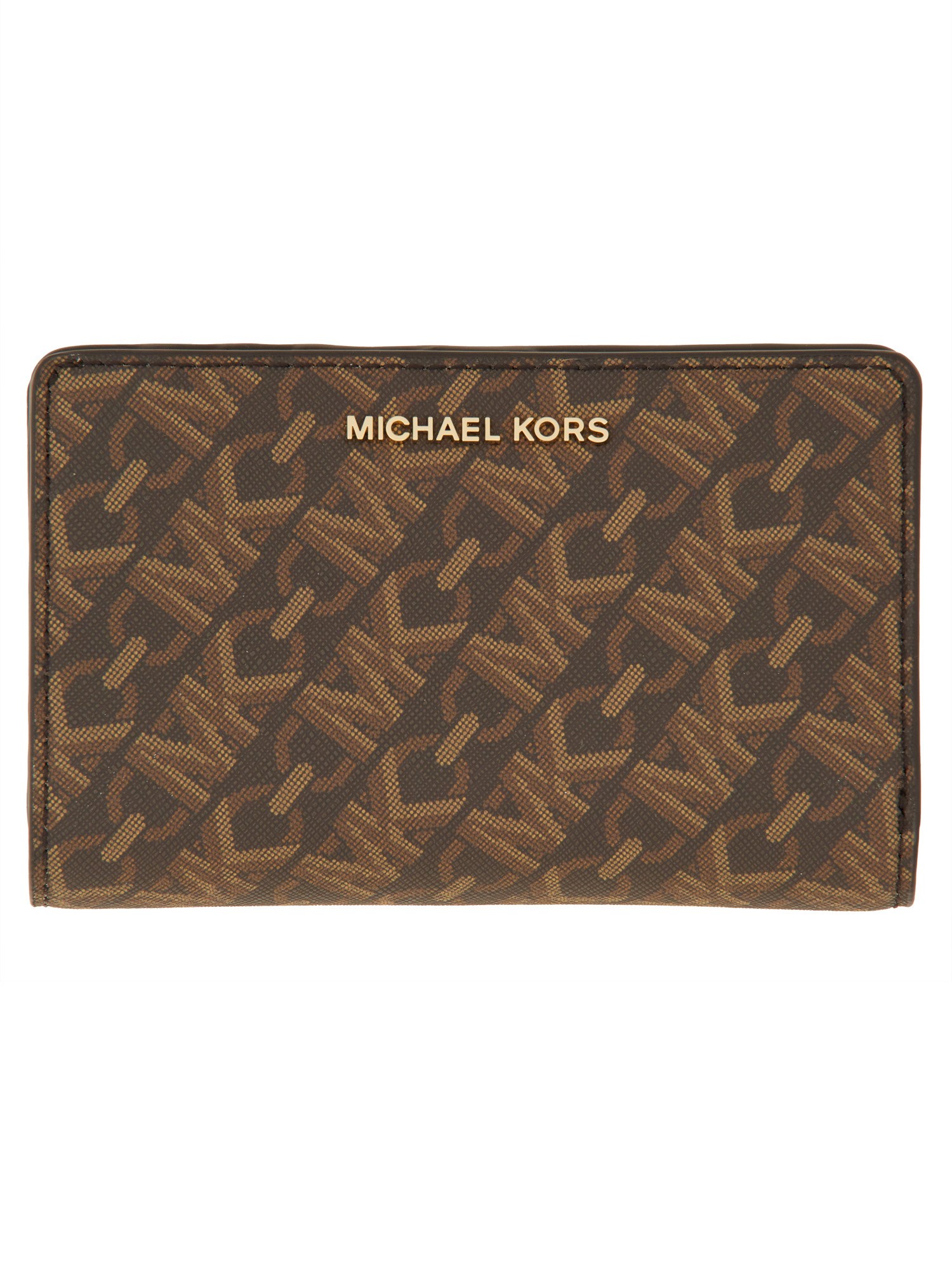 Shop Michael Michael Kors Empire Logo Wallet In Brown