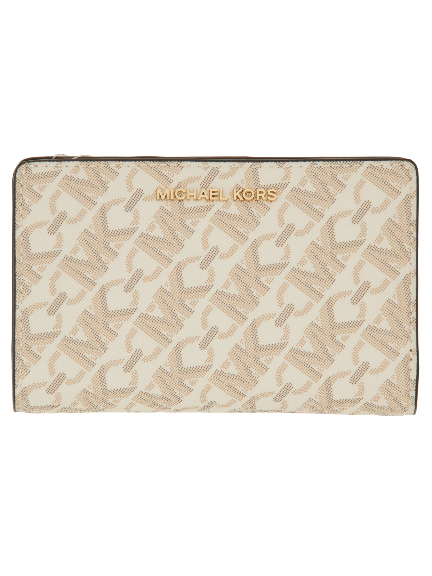 Shop Michael Michael Kors Empire Logo Wallet In Beige