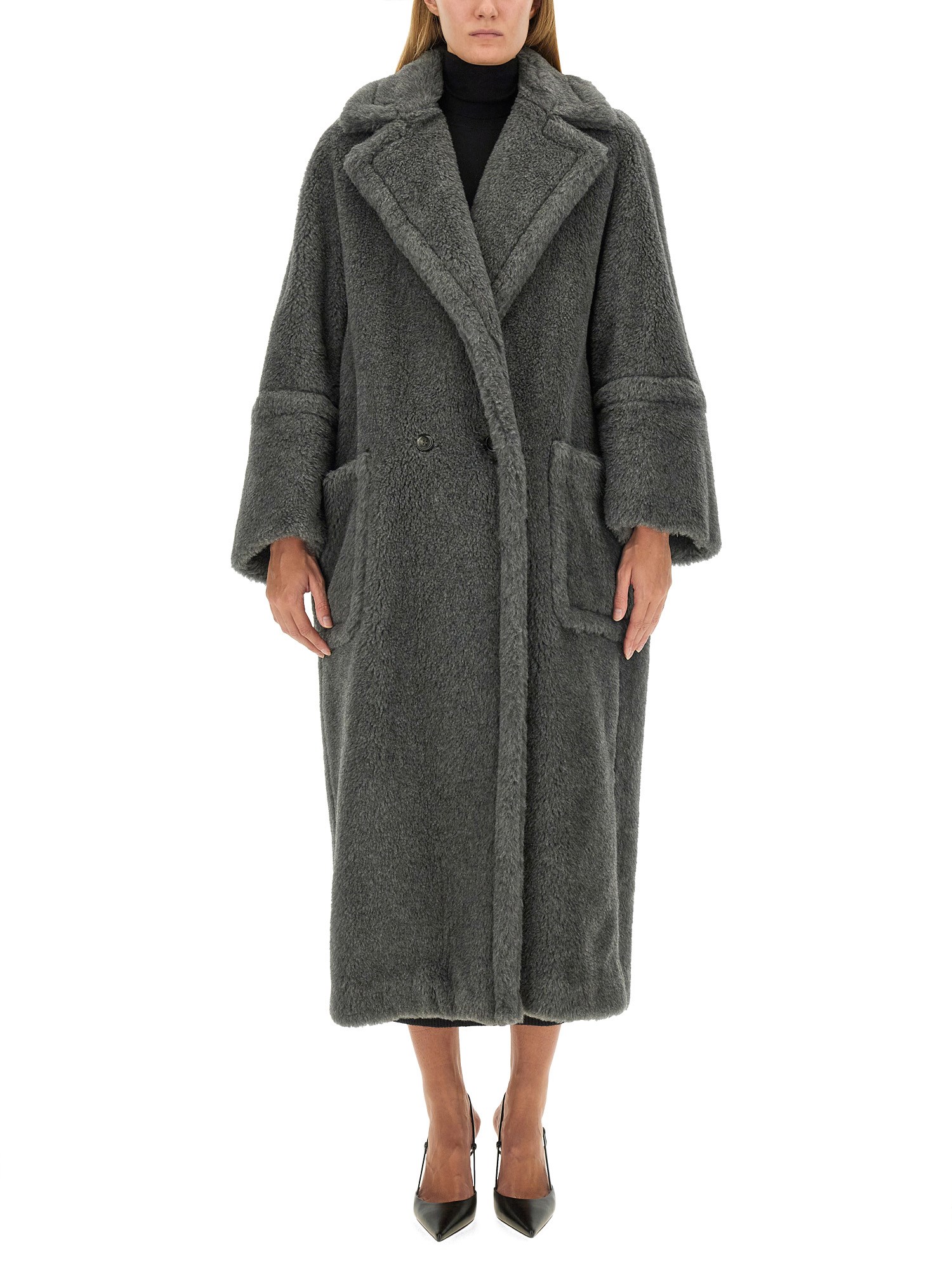 Max Mara Wool And Alpaca Teddy Oversized Coat In Grey