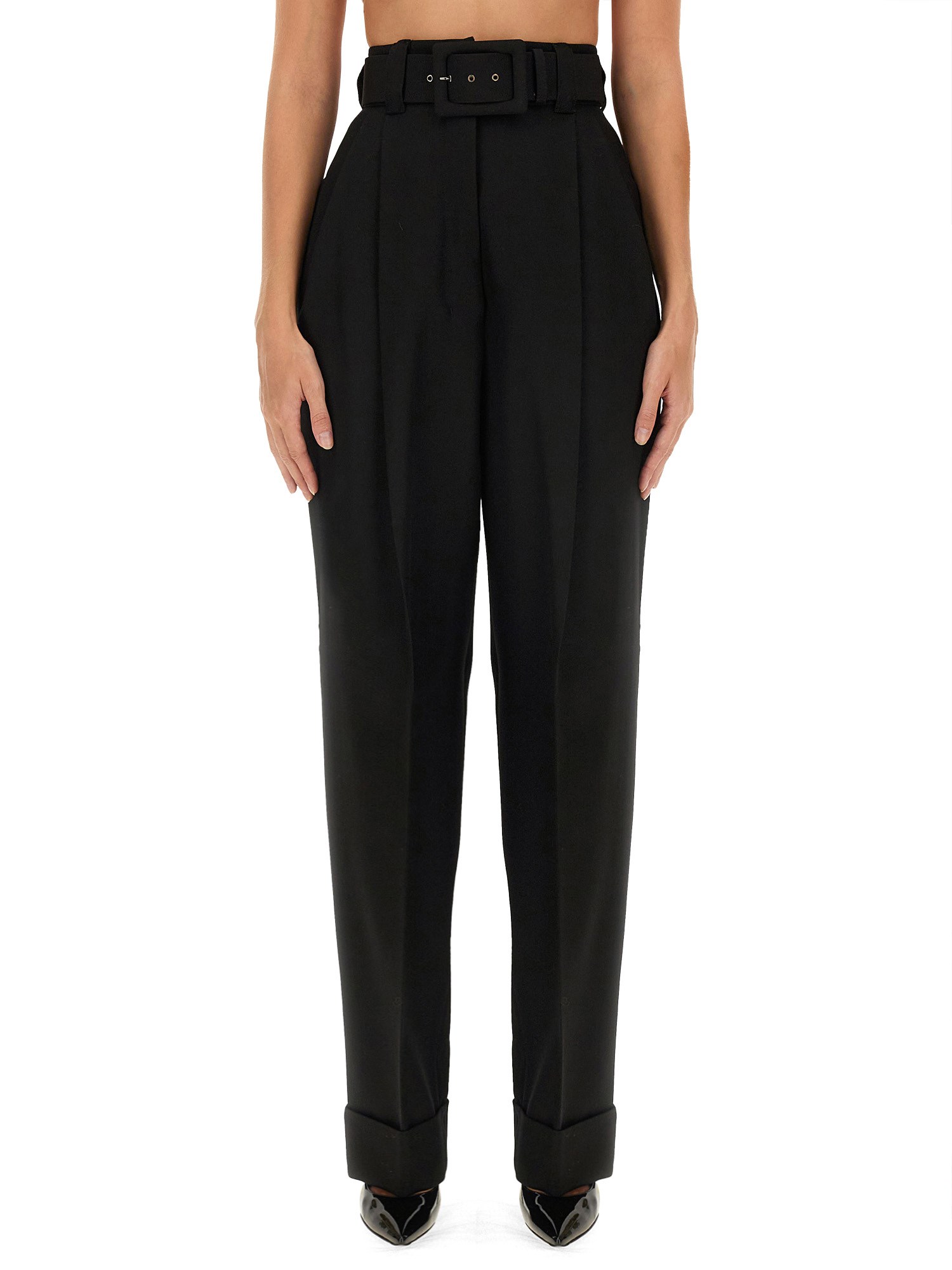 Max Mara Street Pleated Cotton Twill Tapered Pants In Black