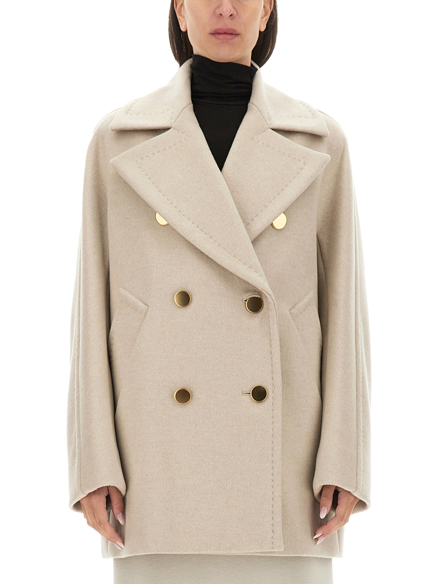 Max Mara Double-breasted Long-sleeved Coat In Dove