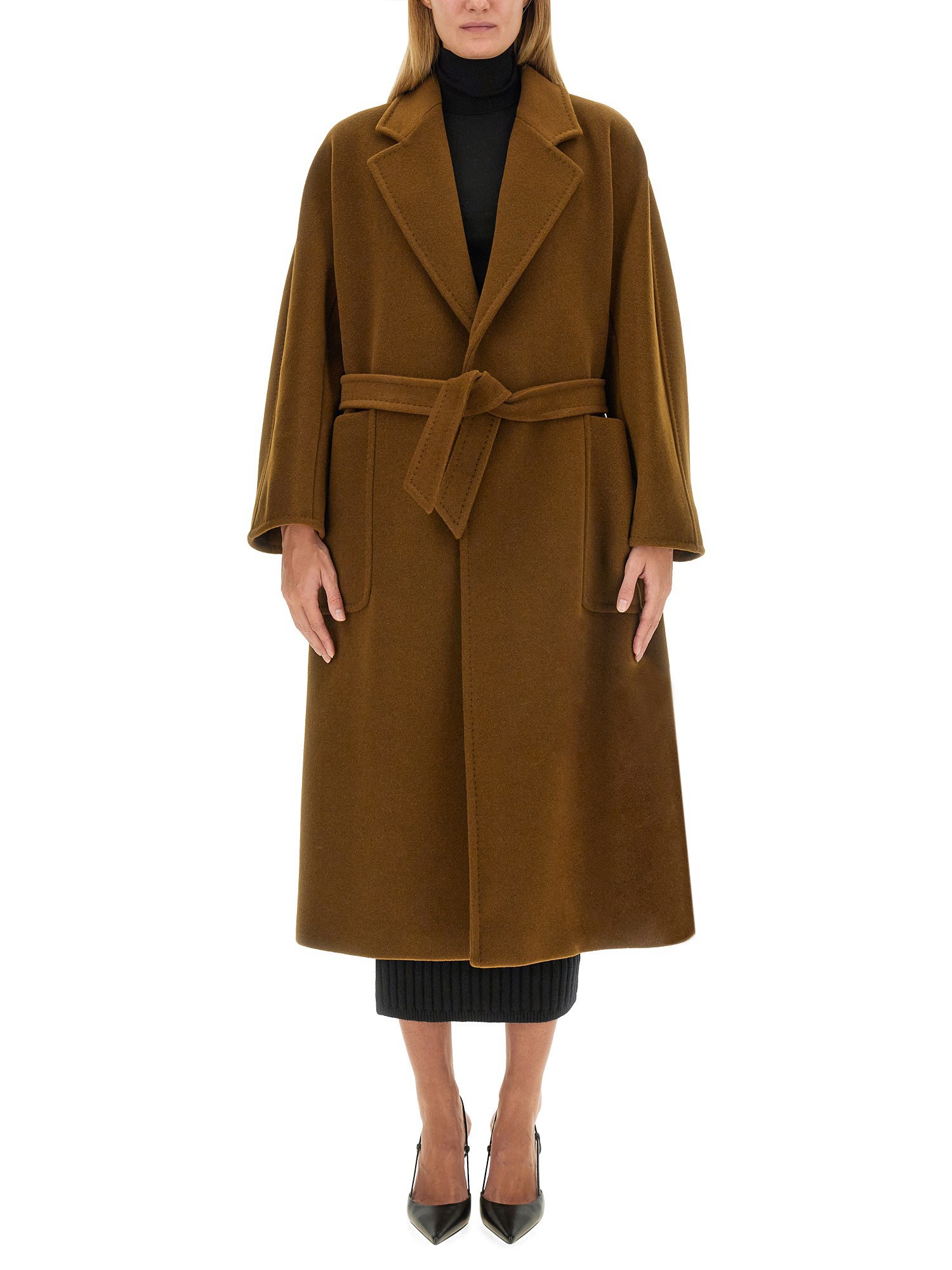 Max Mara Long-sleeved Coat In Brown