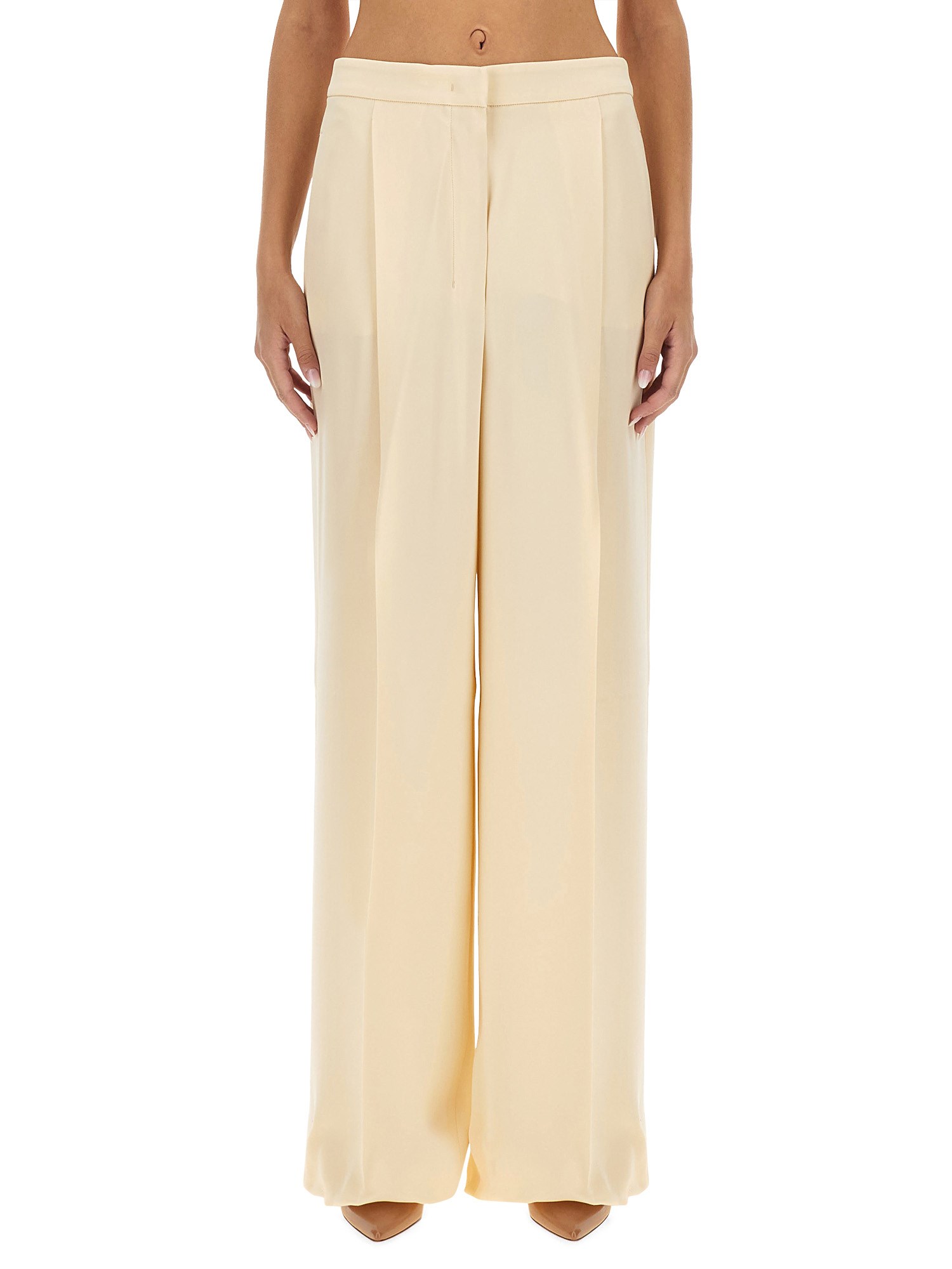Max Mara Wide-leg High Waist Floor-length Trousers In Ivory