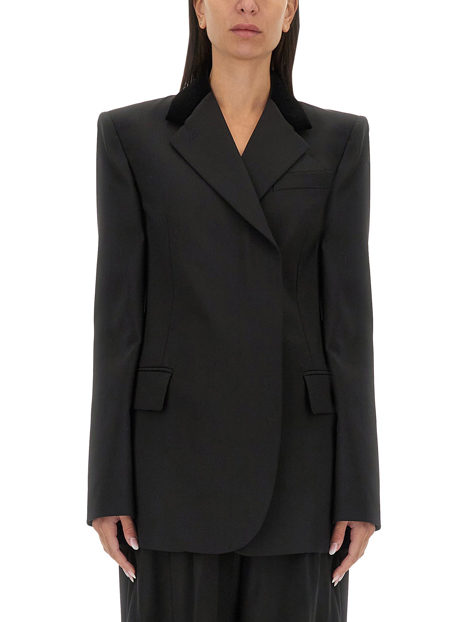 Sportmax Structured Jacket With Flap Pockets And Notched Lapel In Black