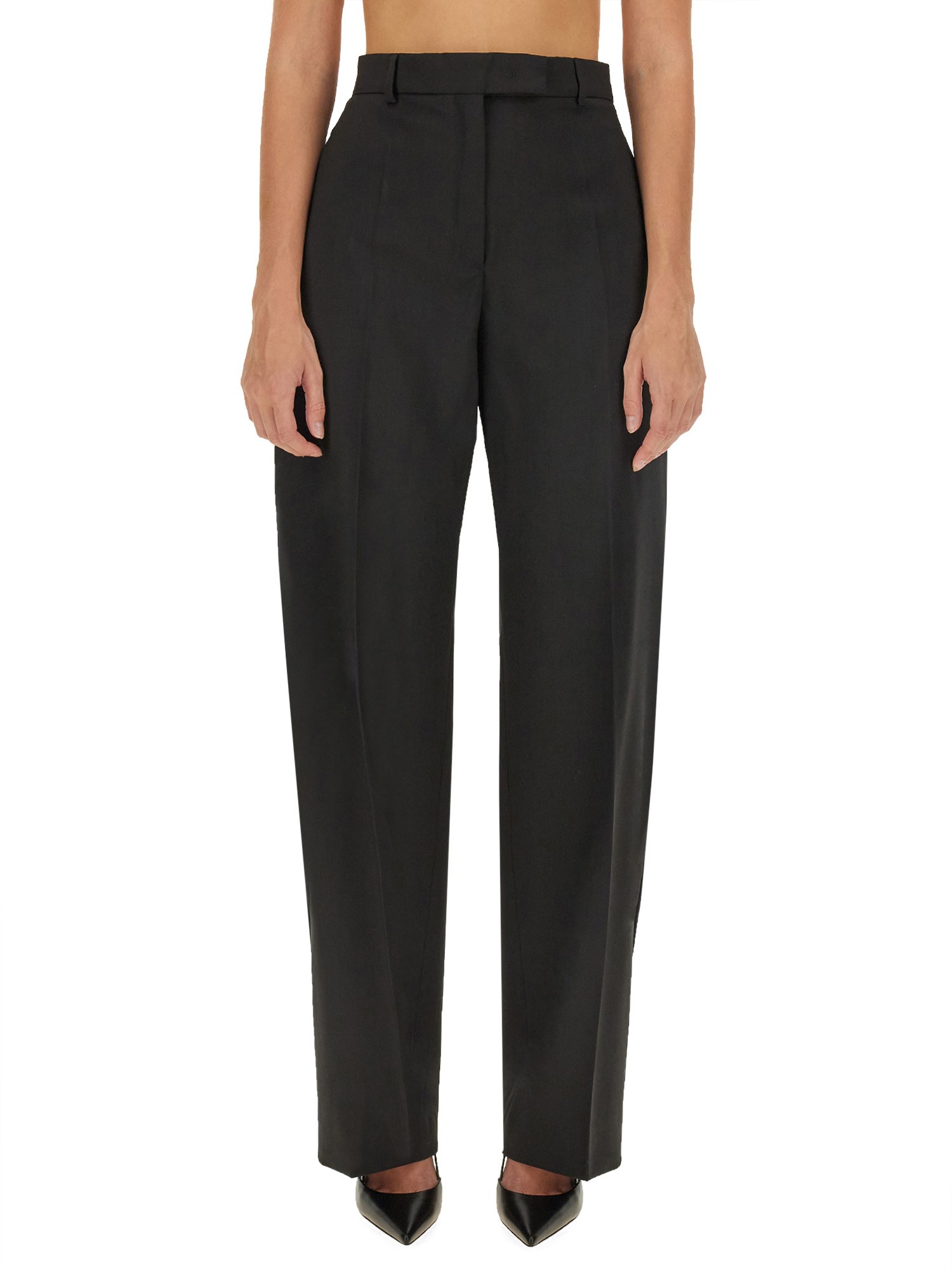Sportmax Box-pleat Wool Palazzo Pants In Black