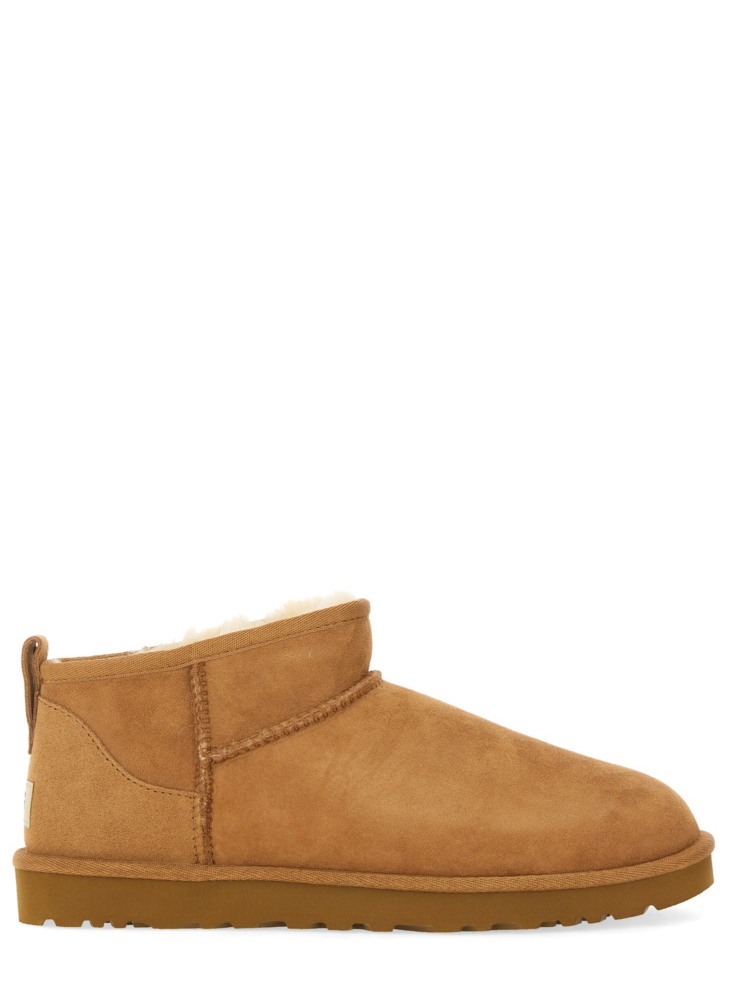 Ugg Classic Ultra Mini Low Heels Ankle Boots In Leather Color Suede In Beige