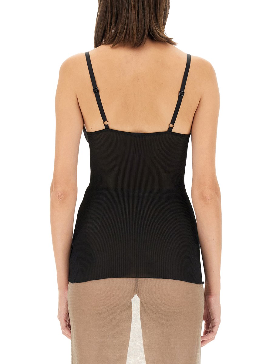 SAINT LAURENT - RIBBED SILK JERSEY LACE TANK TOP - Eleonora