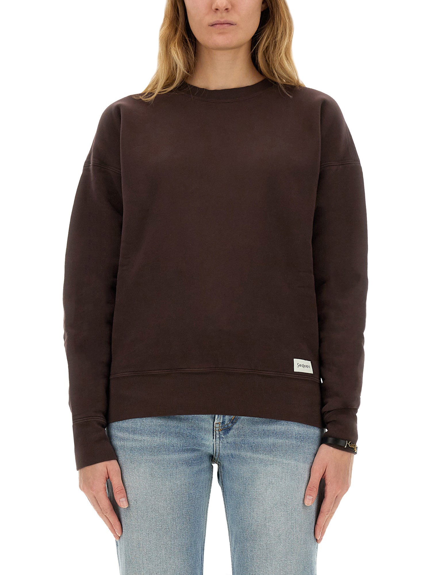 Saint Laurent Chocolate Cotton Oversize Sweatshirt In Brown
