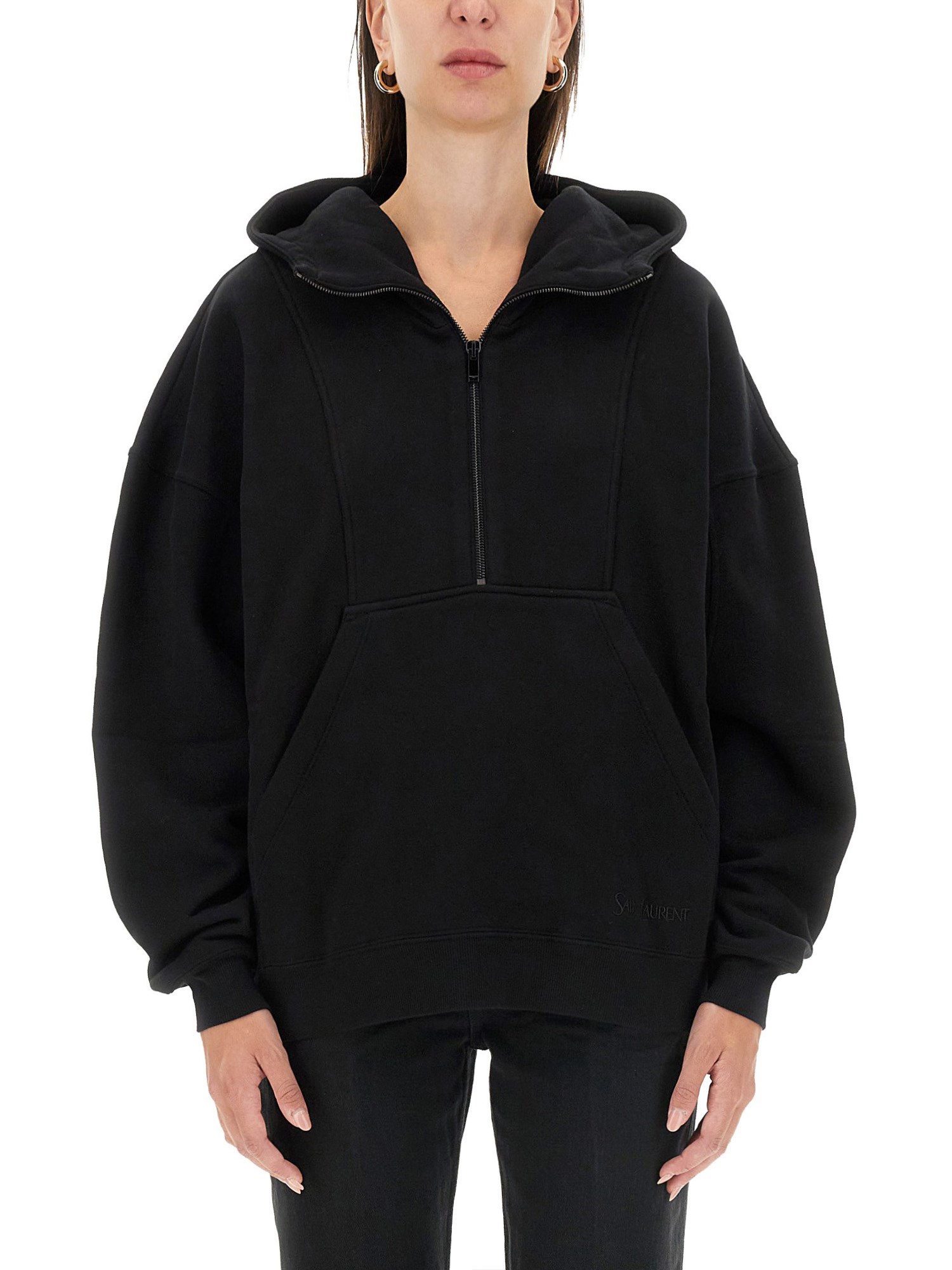 Saint Laurent Cropped-sweatshirt In Black