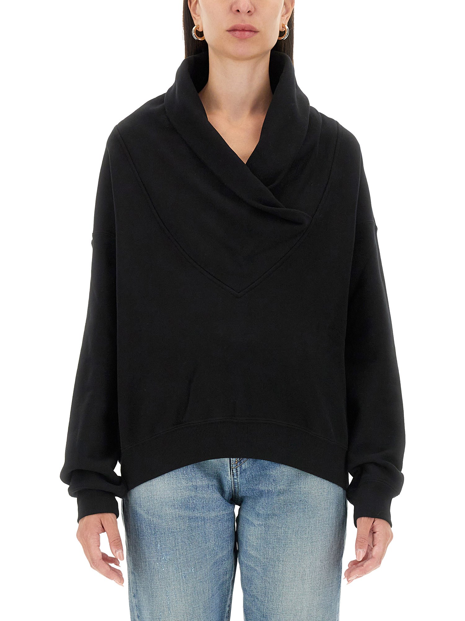 Saint Laurent Women's Hoodie Col Drape Molleton Doux Black In Black