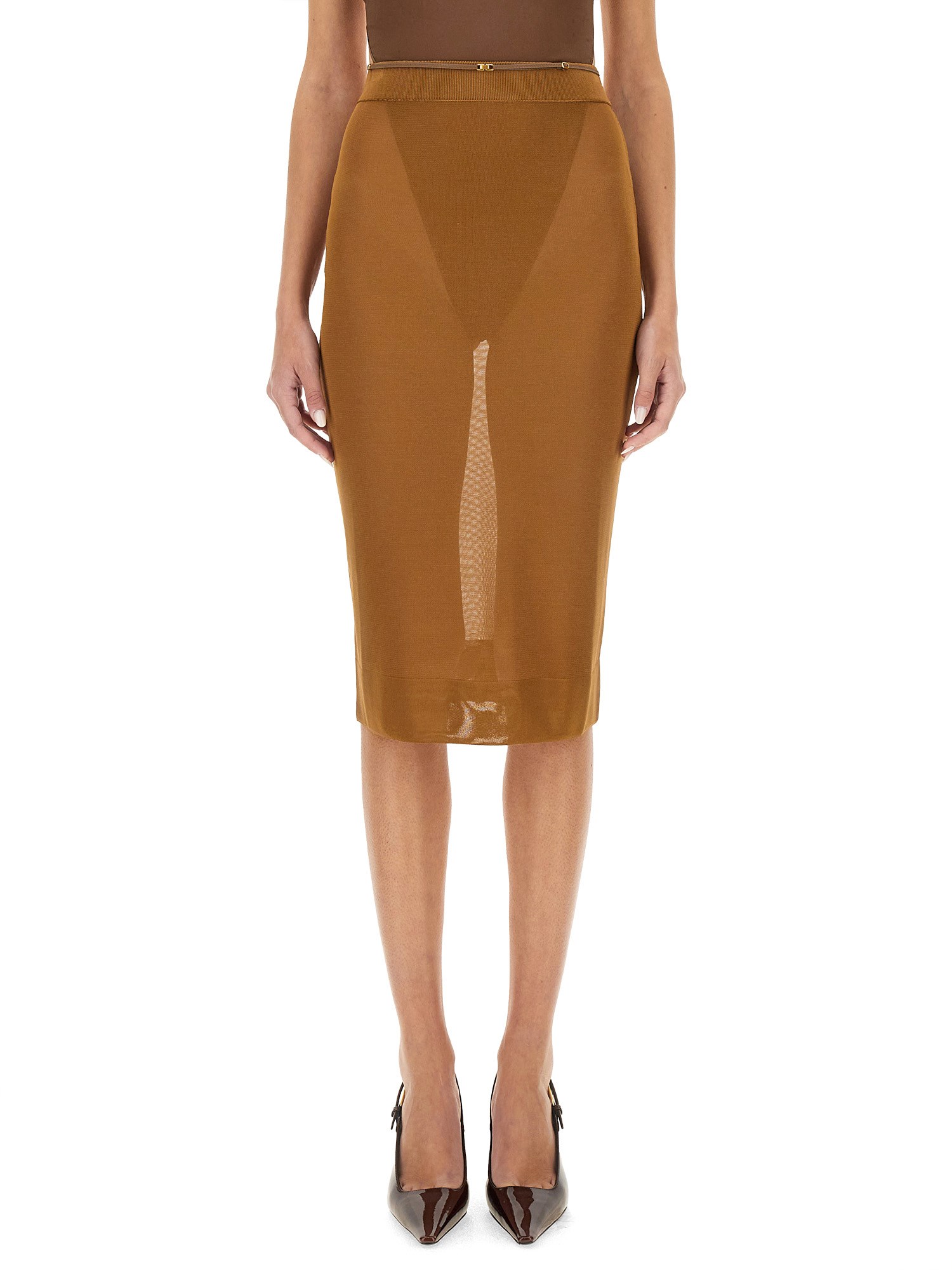 Saint Laurent Beige Pencil Skirt With High Elastic Waist In Viscose Woman In Beige