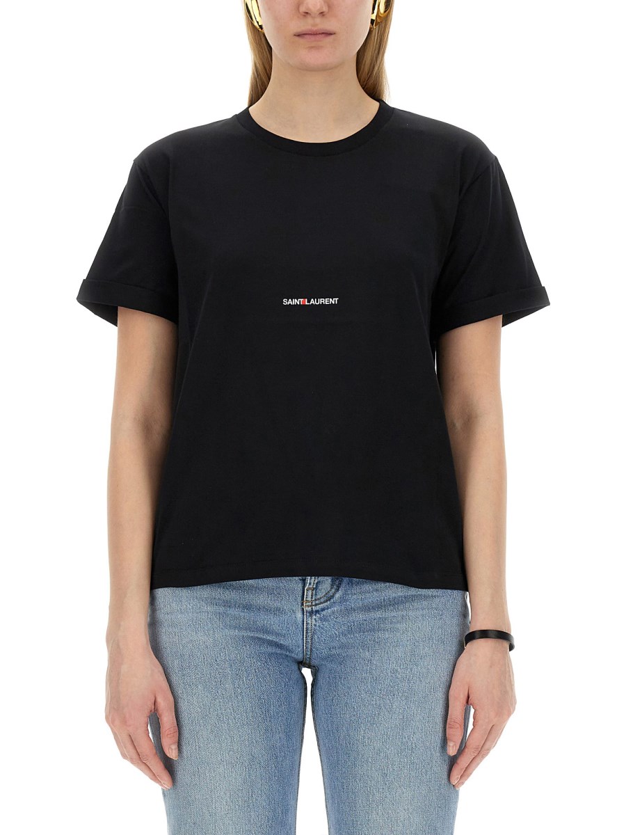 SAINT LAURENT T-SHIRT BOYFRIEND FIT IN COTONE CON LOGO