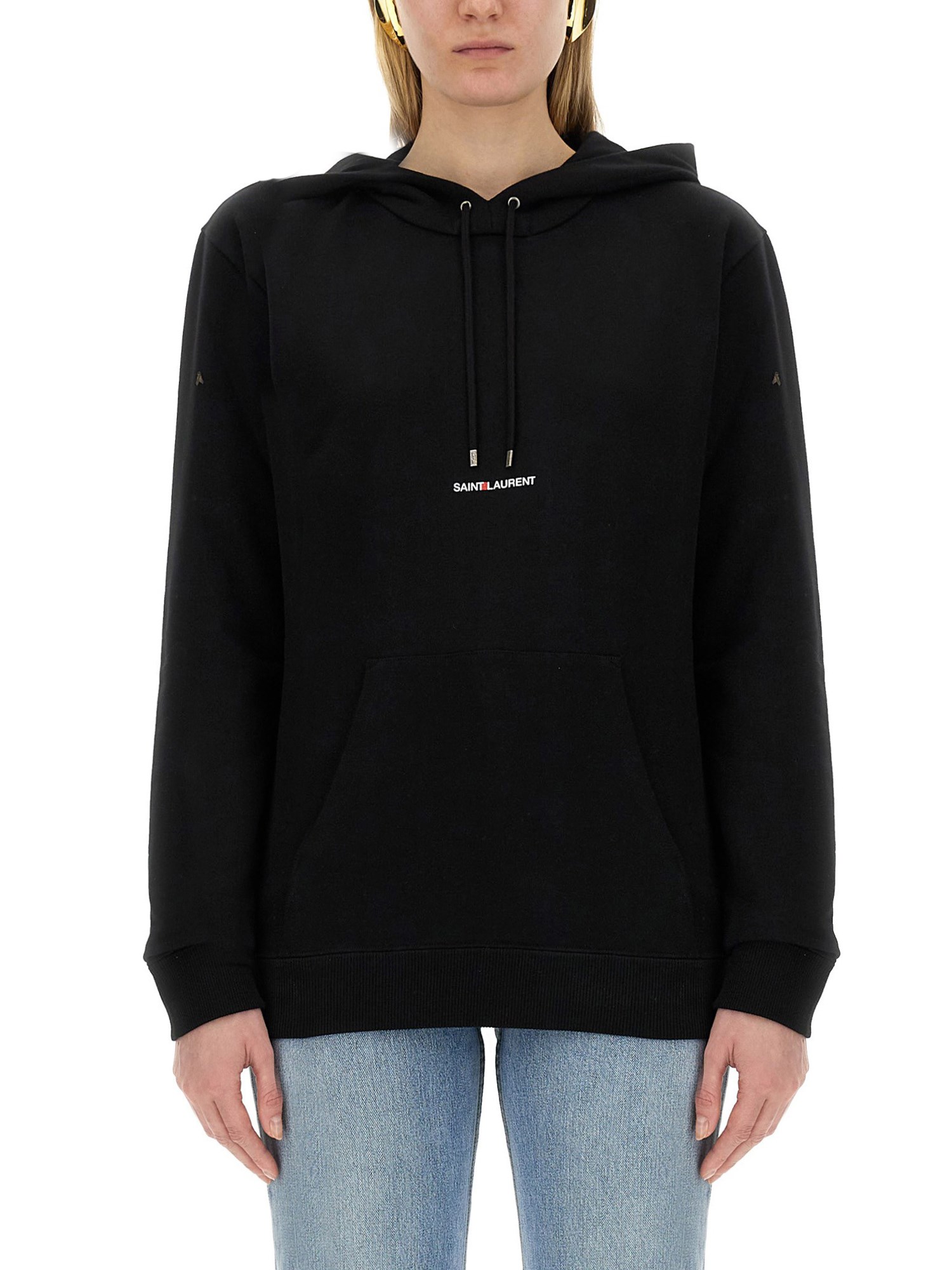 Saint Laurent Logo Hoodie Sweatshirt In Black