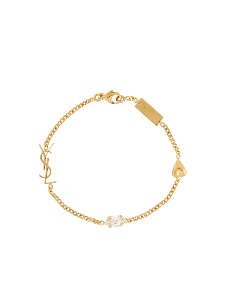 SAINT LAURENT BRACCIALE CON CHARM A CUORE "CASSANDRE" IN METALLO E STRASS