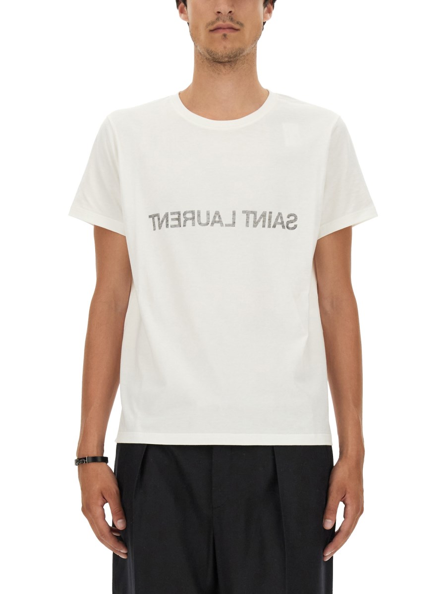 SAINT LAURENT T-SHIRT CON LOGO ROVESCIATO IN JERSEY DI COTONE