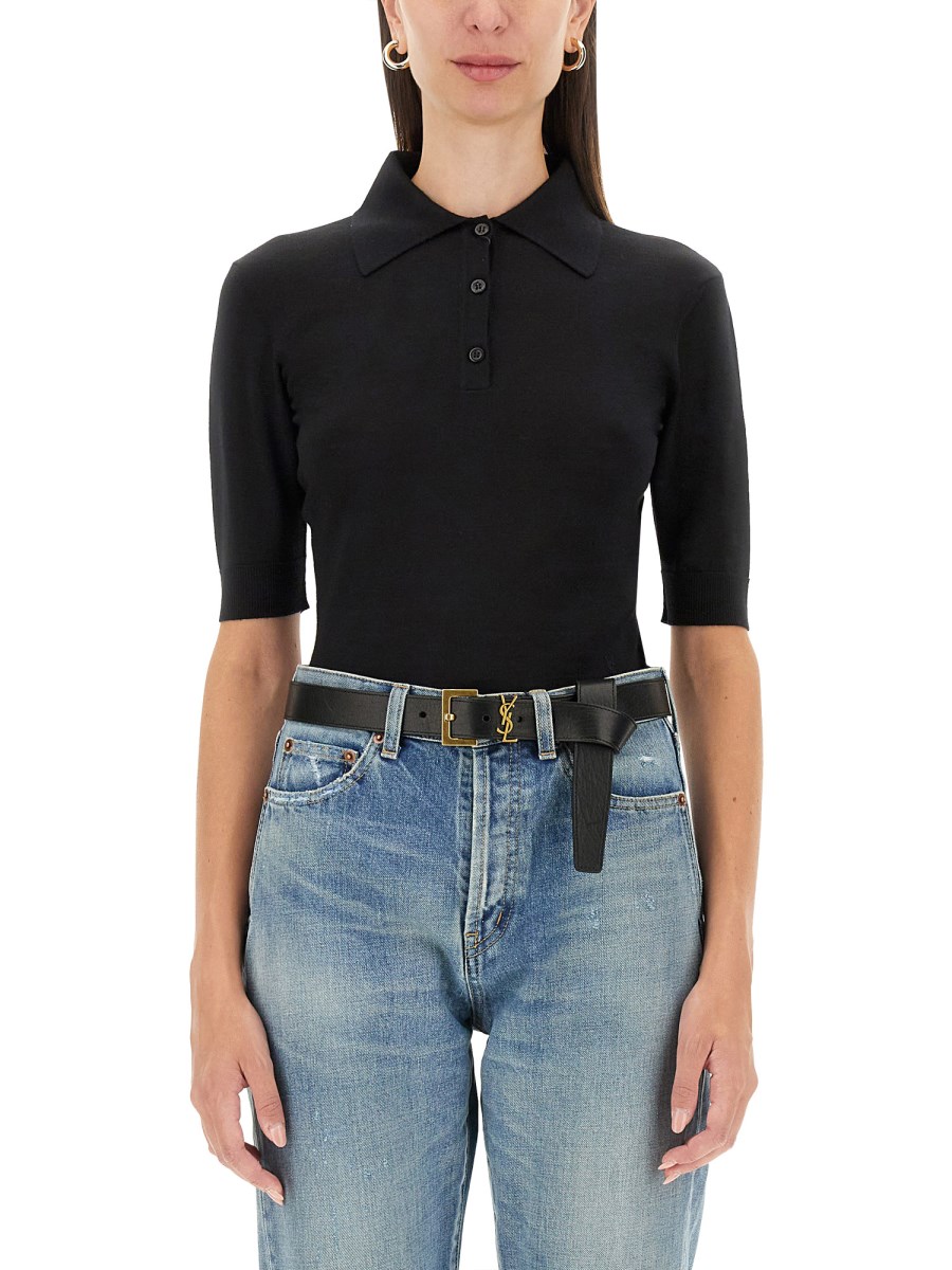 SAINT LAURENT POLO "CASSANDRE" IN CASHMERE LANA E SETA