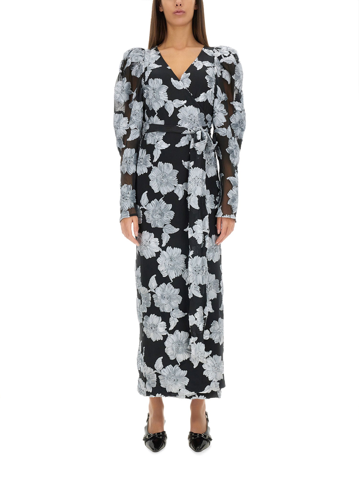 Rotate Birger Christensen Rotate Birgerchristensen Long Floral Dress In Black