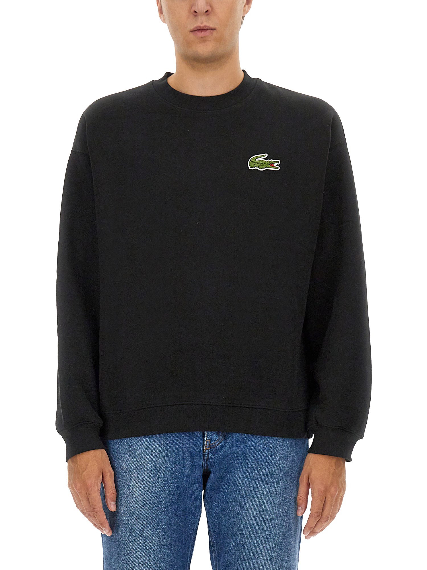 Lacoste Crocodile Badge Cotton Sweatshirt In Black