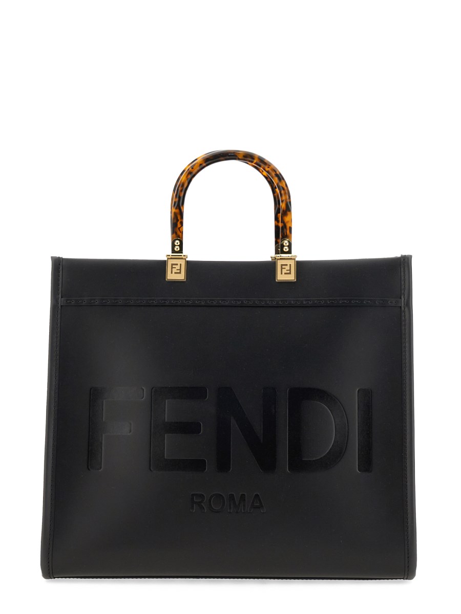 FENDI BORSA SHOPPER SUNSHINE MEDIUM IN PELLE CON STAMPA LOGO