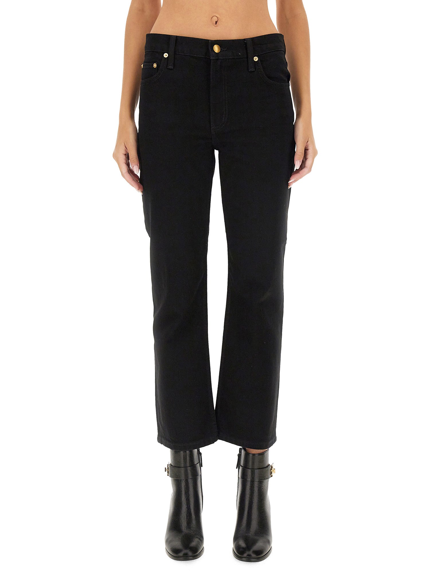 Shop Tory Burch Cropped Fit Jeans In Black