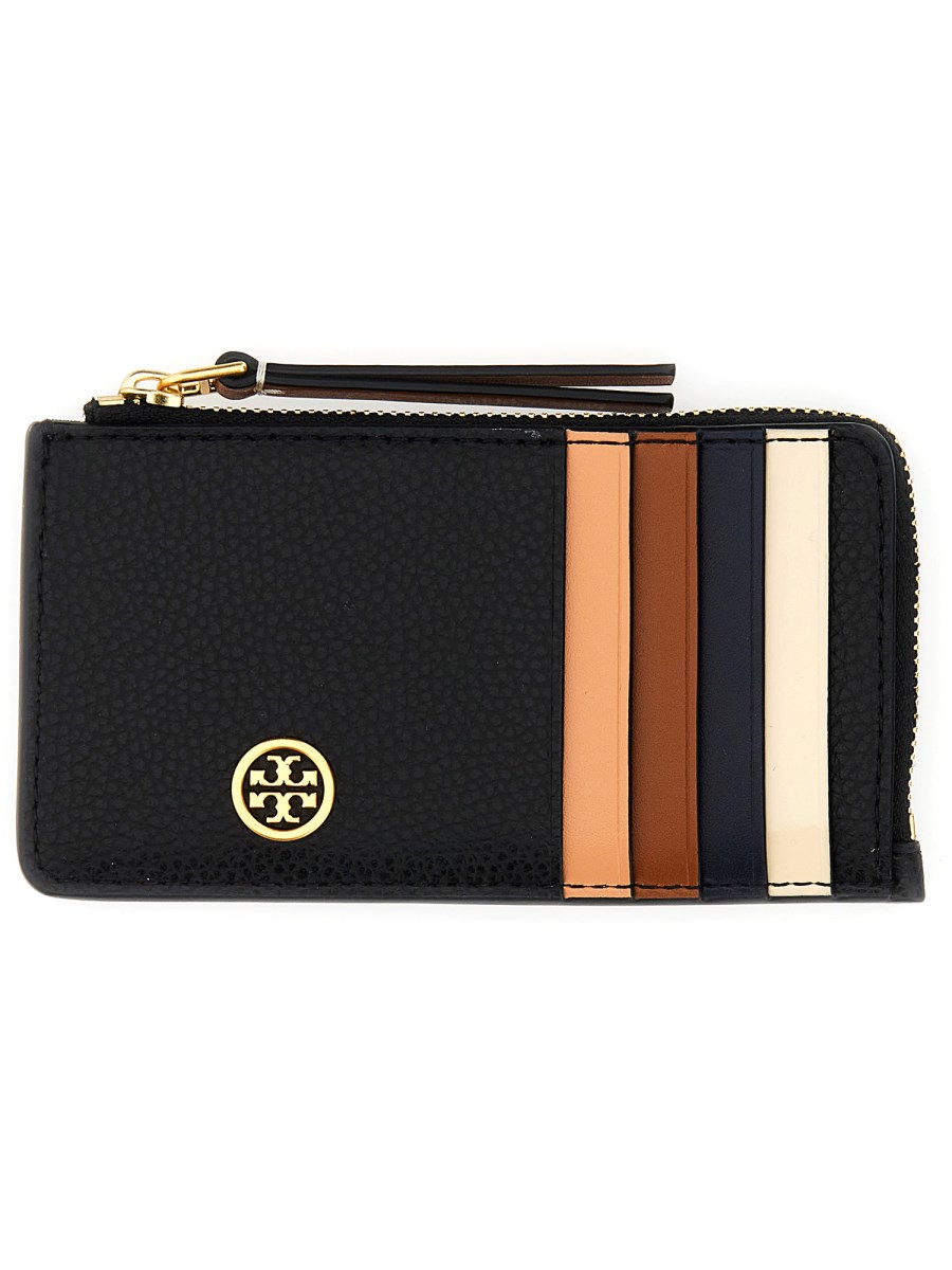 TORY BURCH PORTACARTE "ROBINSON" CON ZIP IN PELLE