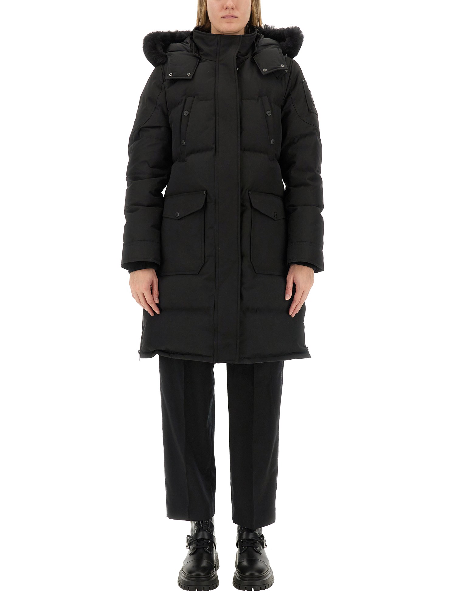 Moose Knuckles Onyx Causapscal Shearling Trim Down Parka In Black
