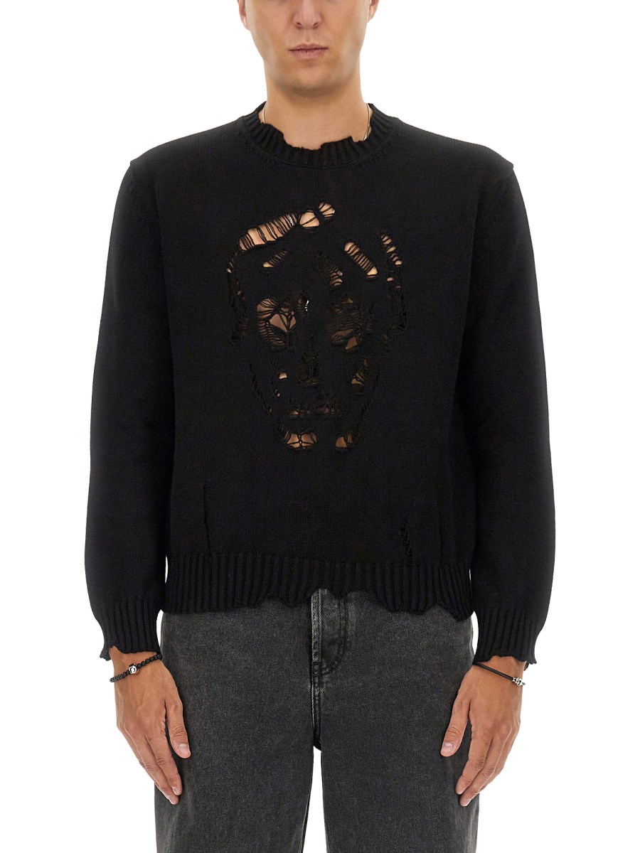 ALEXANDER McQUEEN MAGLIA "SKULL" EFFETTO CONSUMATO