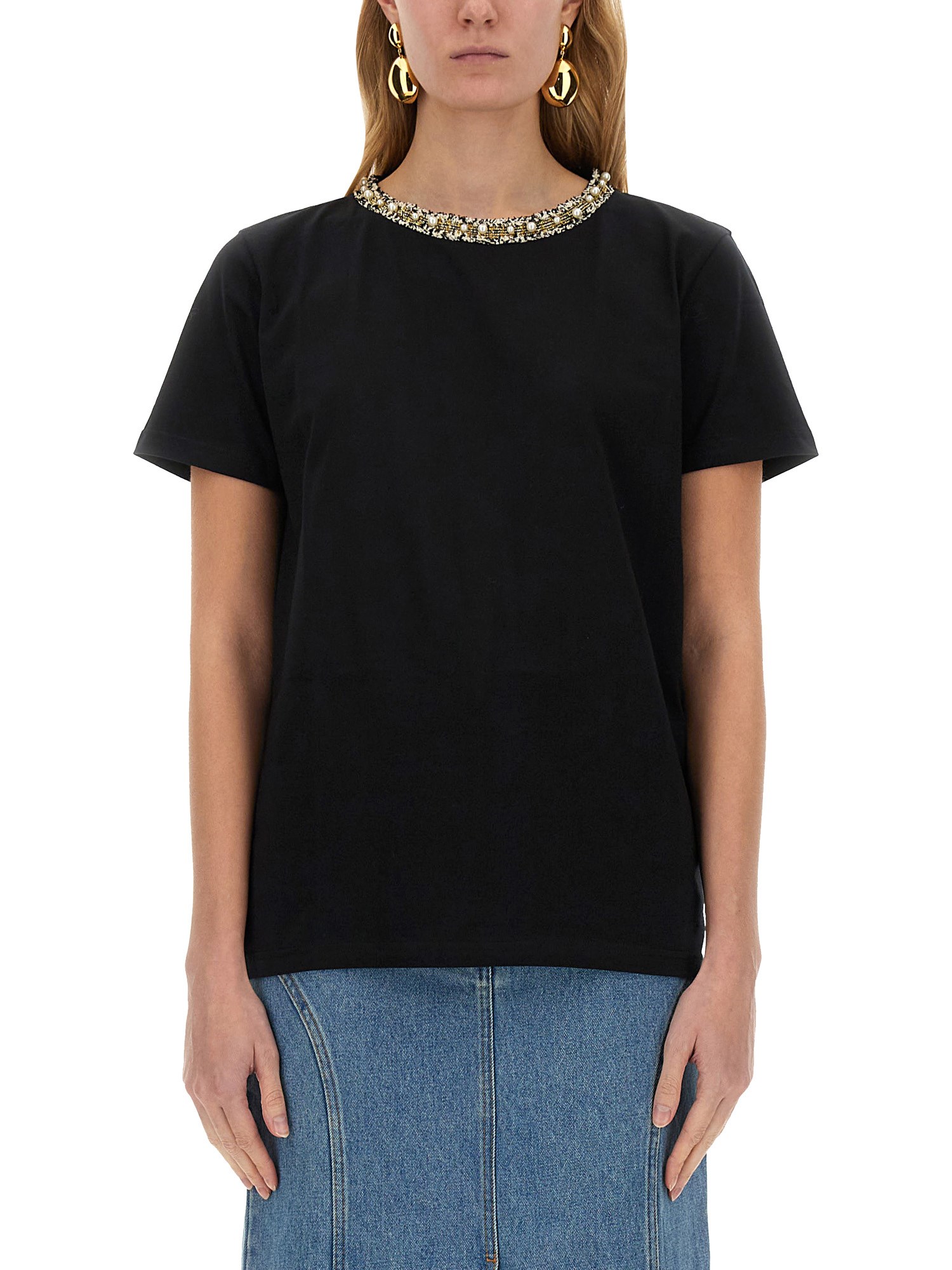 Nina Ricci T-shirt With Embroidered Collar In Black