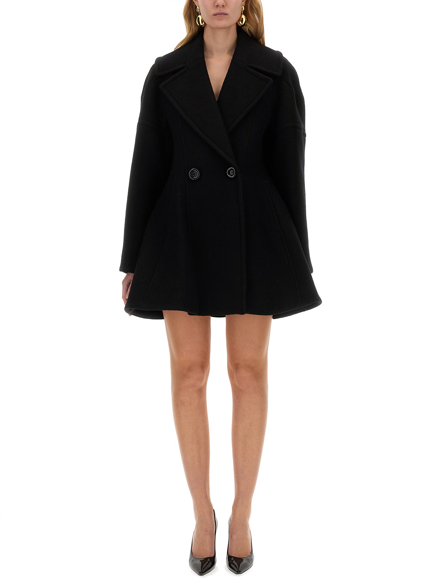 Nina Ricci Cinched Waist Coat In Wool In Black