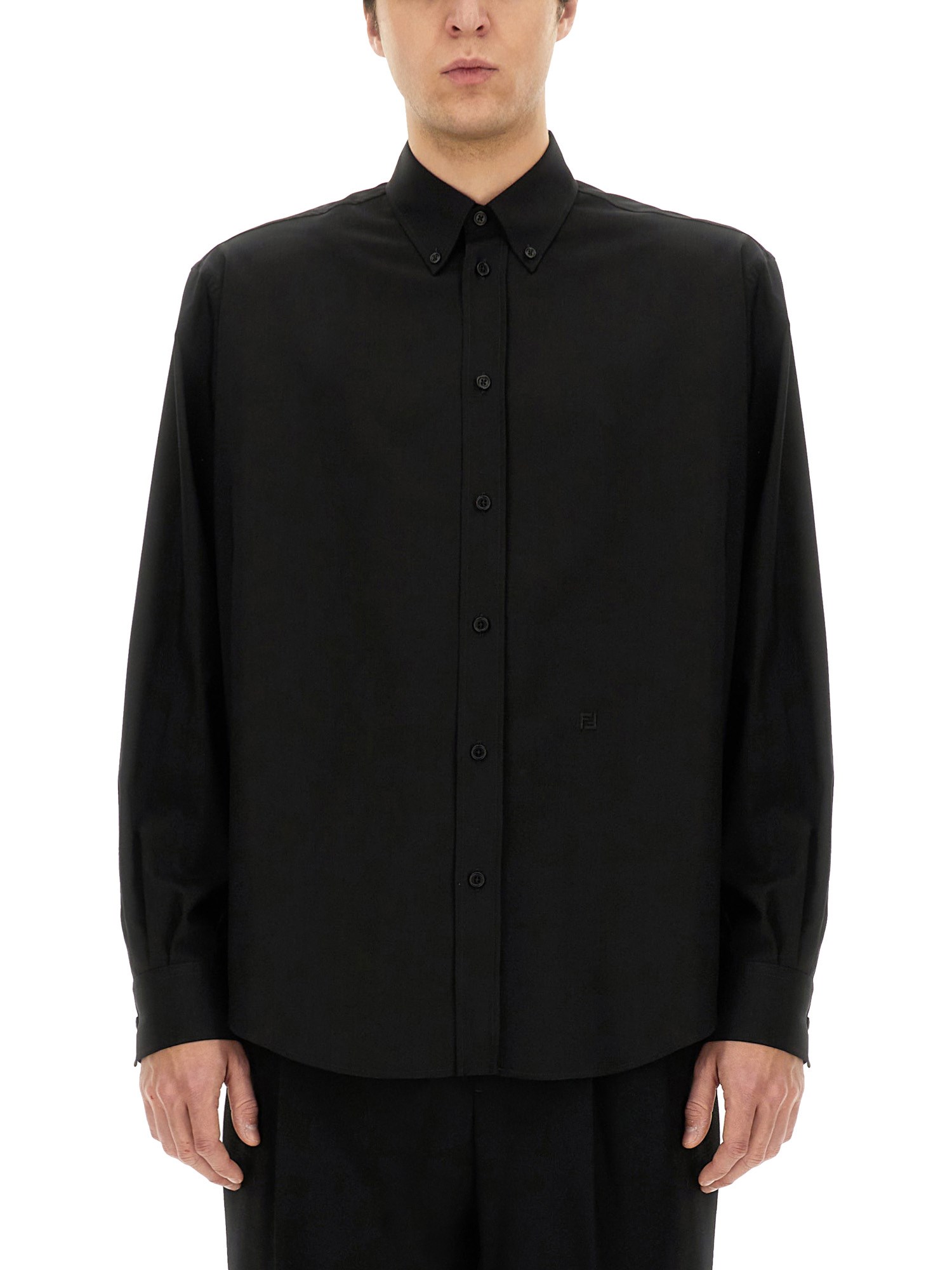 Fendi Wool Shirt Long Sleeves In Black
