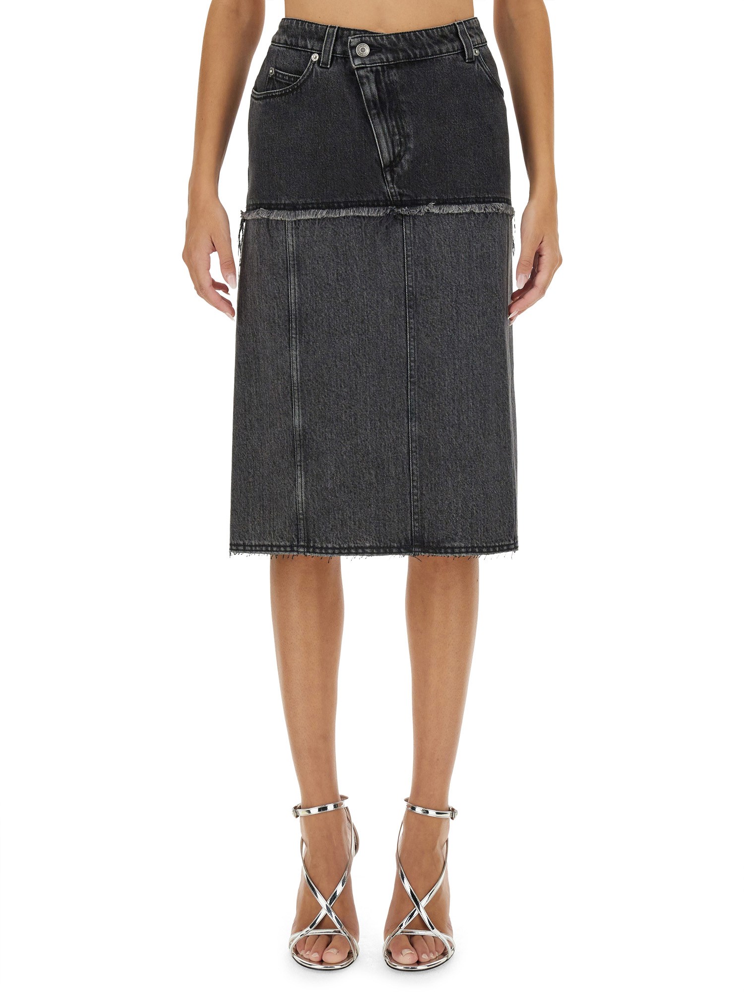 Shop Alexander Mcqueen Two-tone Denim Skirt In Black