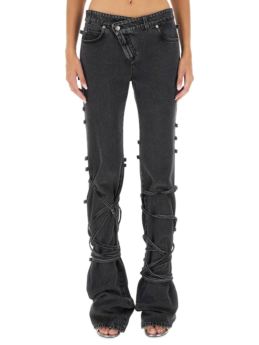 ALEXANDER McQUEEN JEANS CON DETTAGLIO ANNODATO IN DENIM DI COTONE