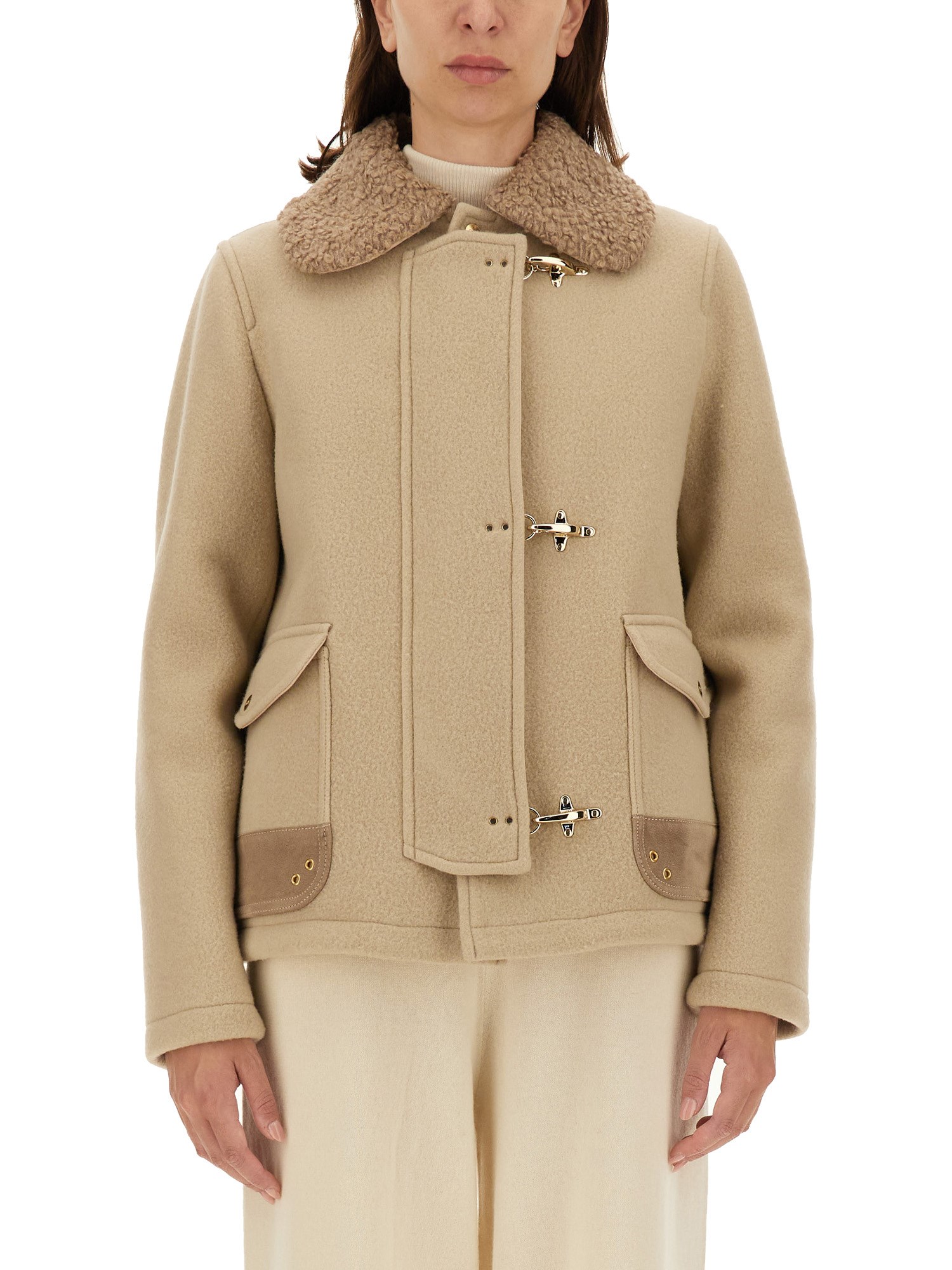 Fay 3 Hooks In Wool And Cashmere Blend Fabric In Beige