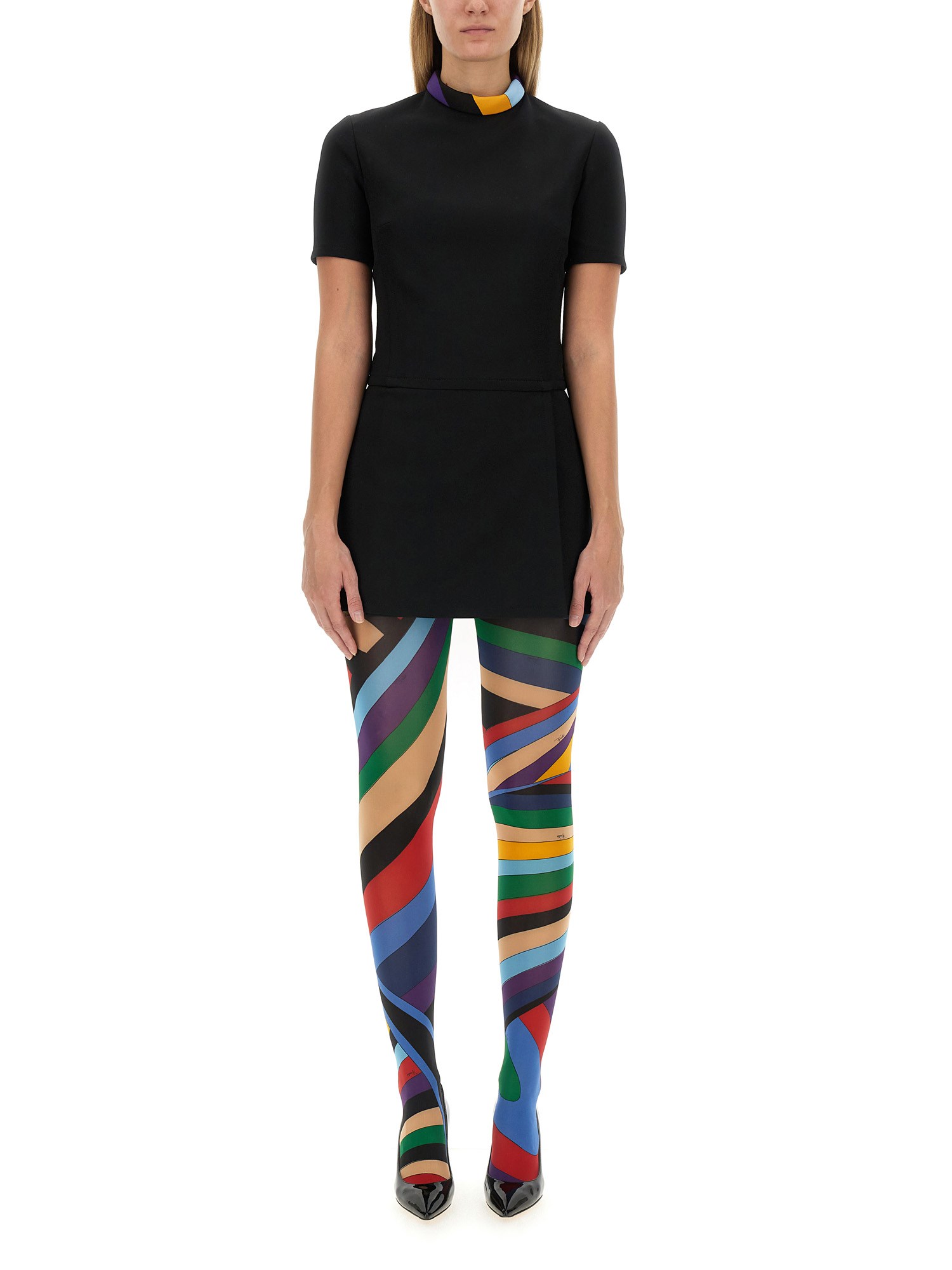 Pucci Mini Dress With Colorful Collar And Short Sleeves In Black