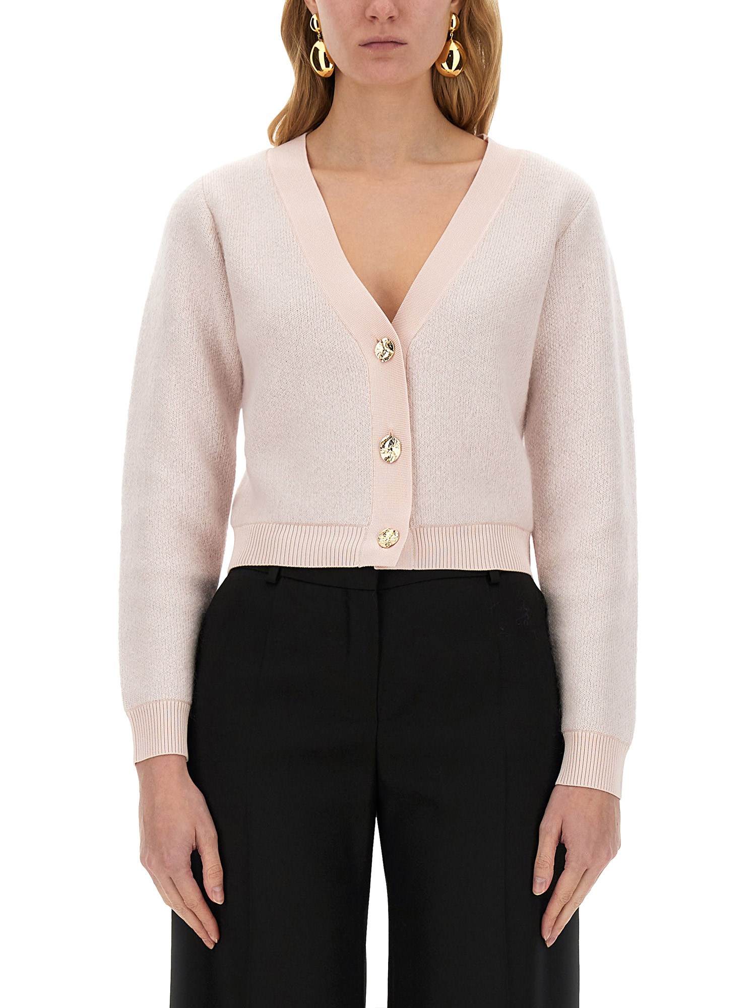 Nina Ricci Regular Fit Mohair Blend Cardigan In Beige