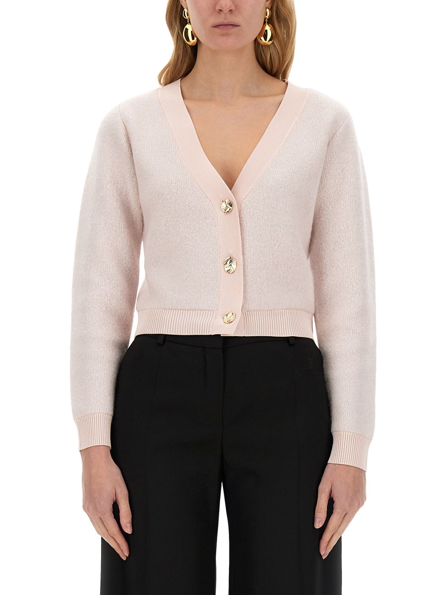 NINA RICCI CARDIGAN IN MOHAIR CON SCOLLO A V