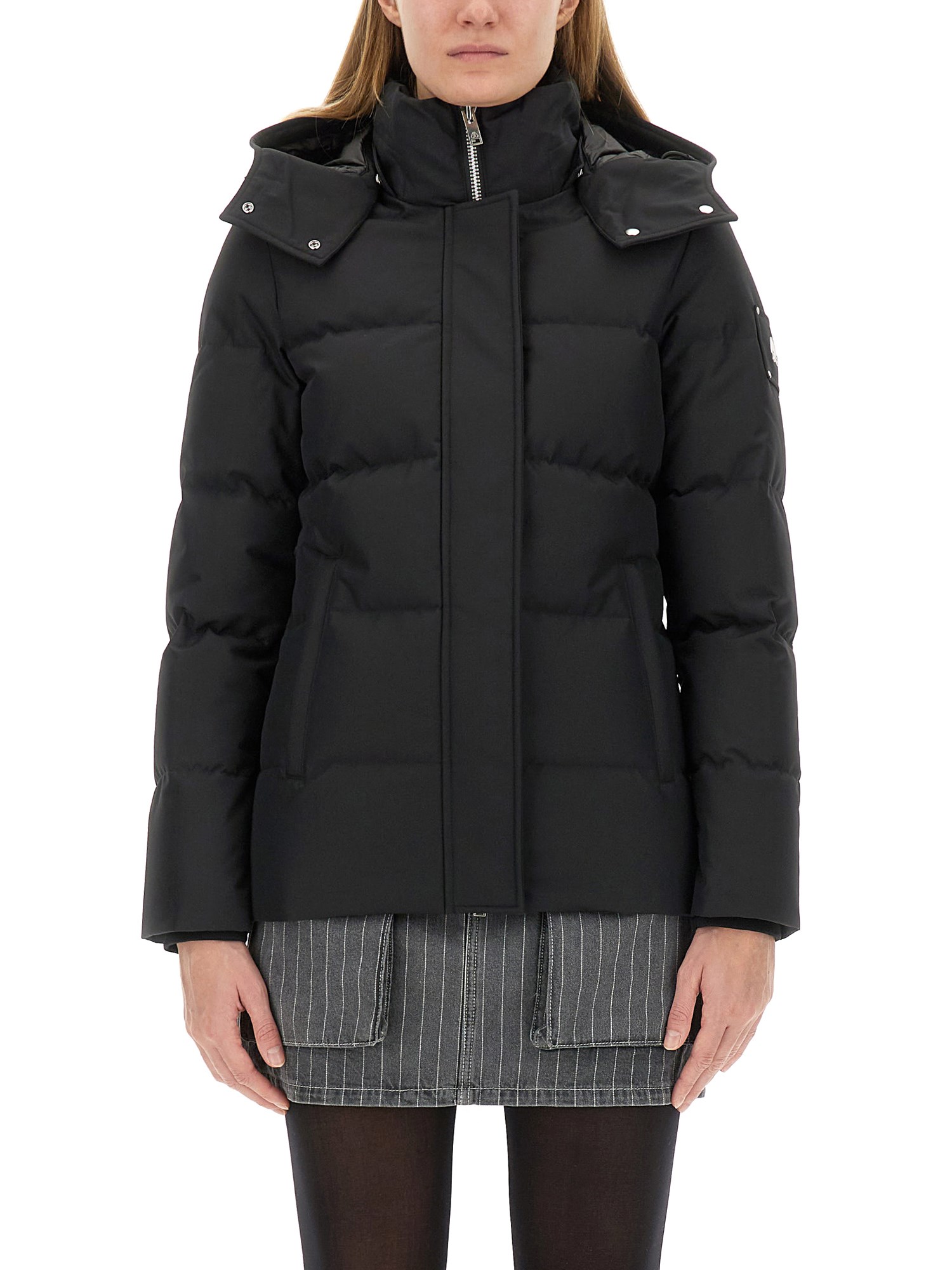 Moose Knuckles Cloud 3q 800 Fill Power Down Puffer Jacket With Removable Genuine Shearling Trim In Black