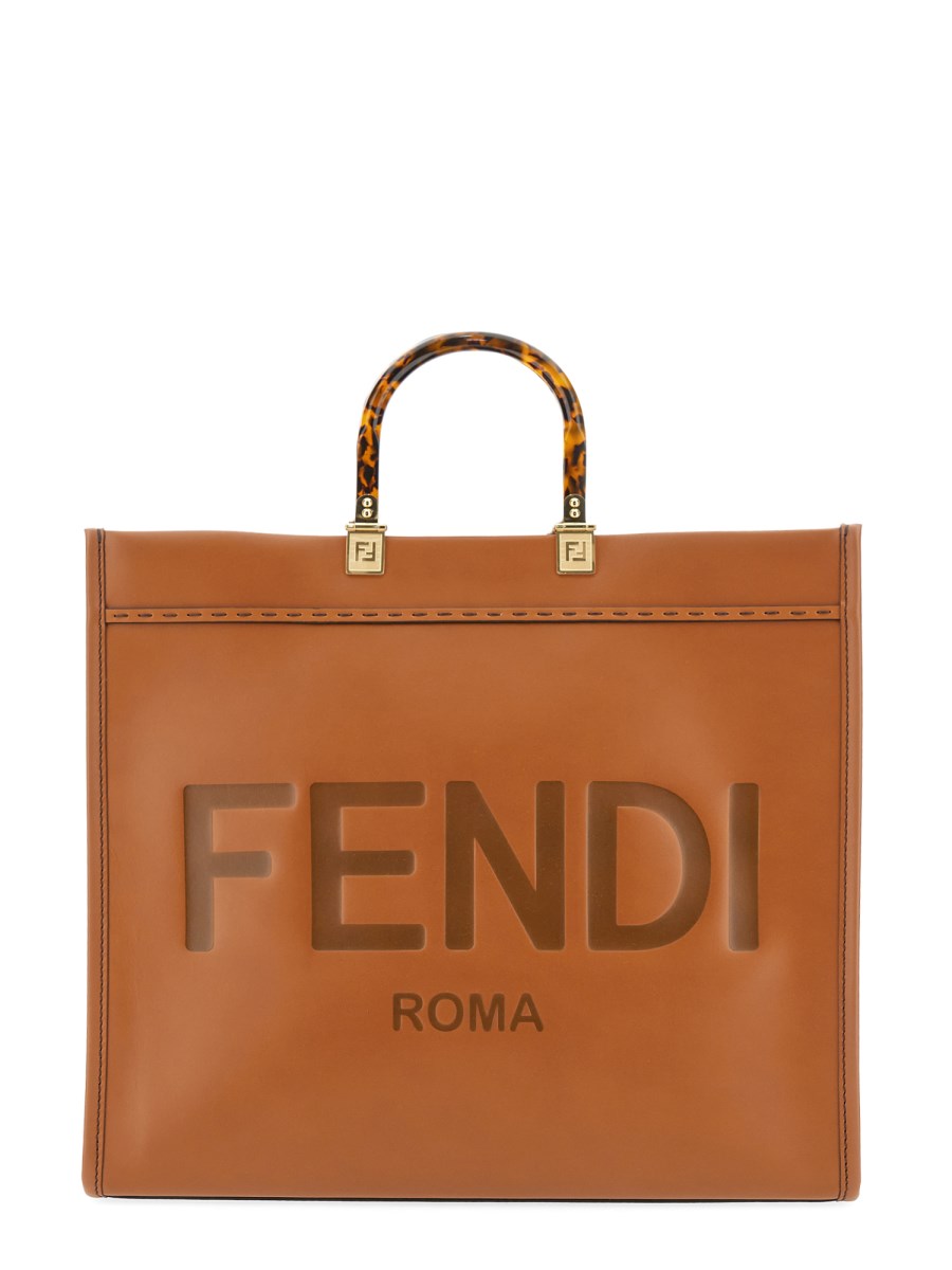 FENDI BORSA SHOPPER SUNSHINE MEDIUM IN PELLE CON STAMPA LOGO