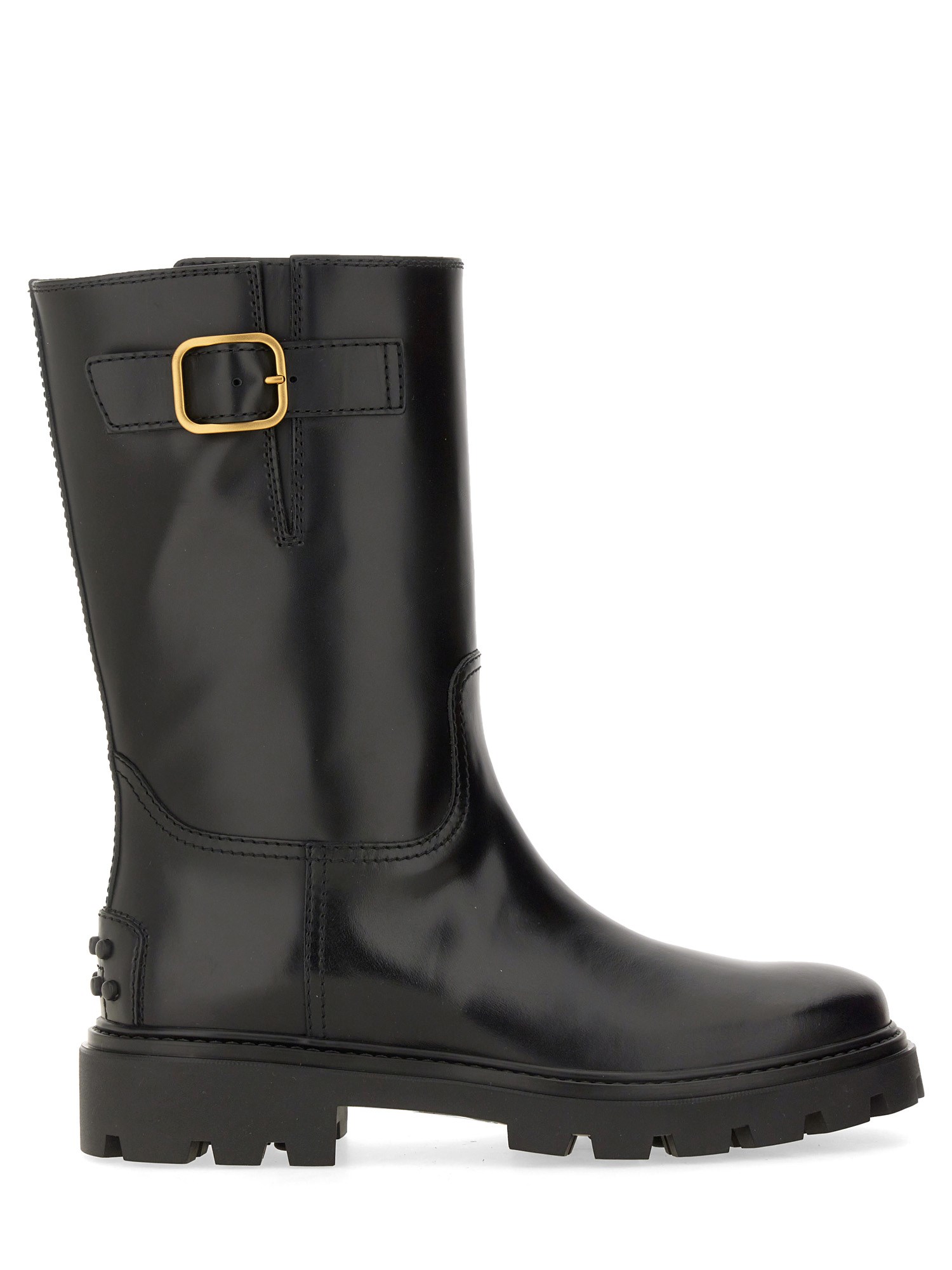 Shop Tod's Leather Biker Boot In Black