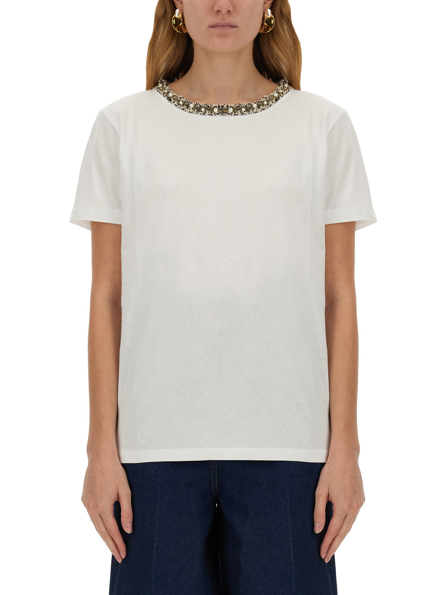 Nina Ricci T-shirt With Embroidered Collar In White