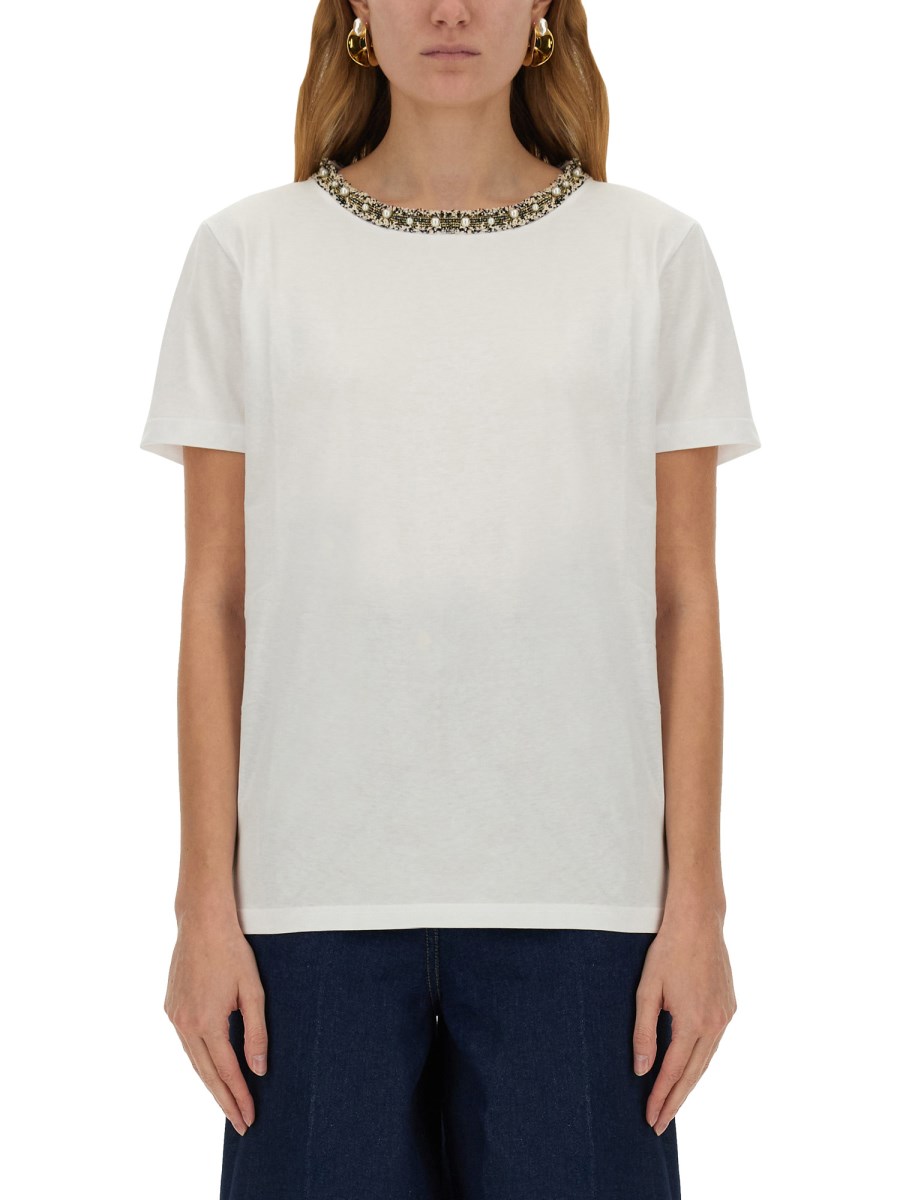 NINA RICCI T-SHIRT CON COLLO RICAMATO