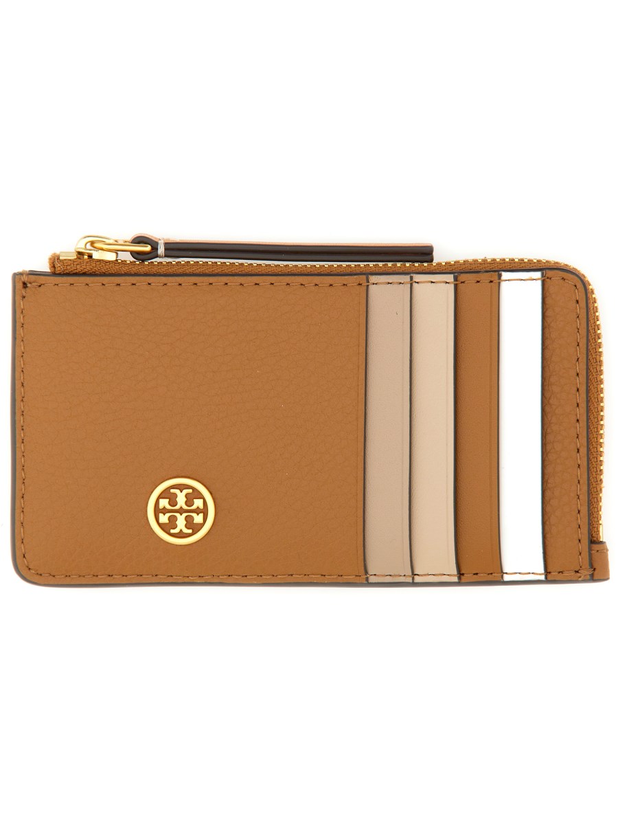 TORY BURCH PORTACARTE "ROBINSON" CON ZIP IN PELLE