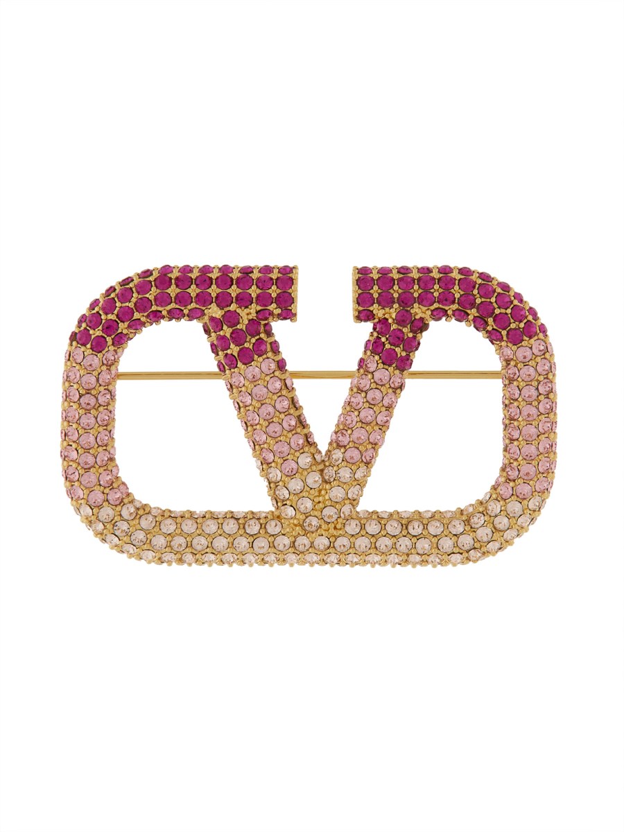 VALENTINO GARAVANI SPILLA "VLOGO SIGNATURE" IN METALLO E CRISTALLI SWAROVSKI