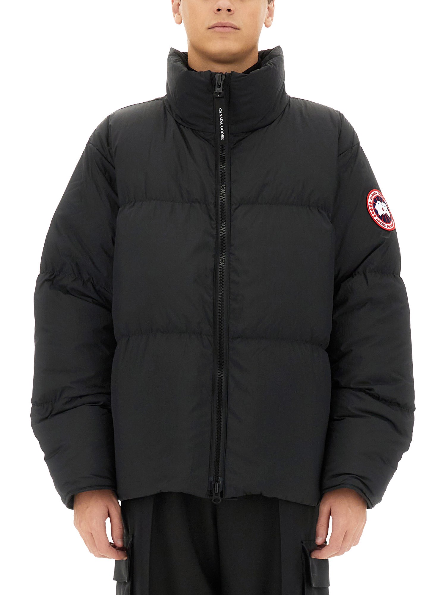 Shop Canada Goose Down Jacket With Logo In Black