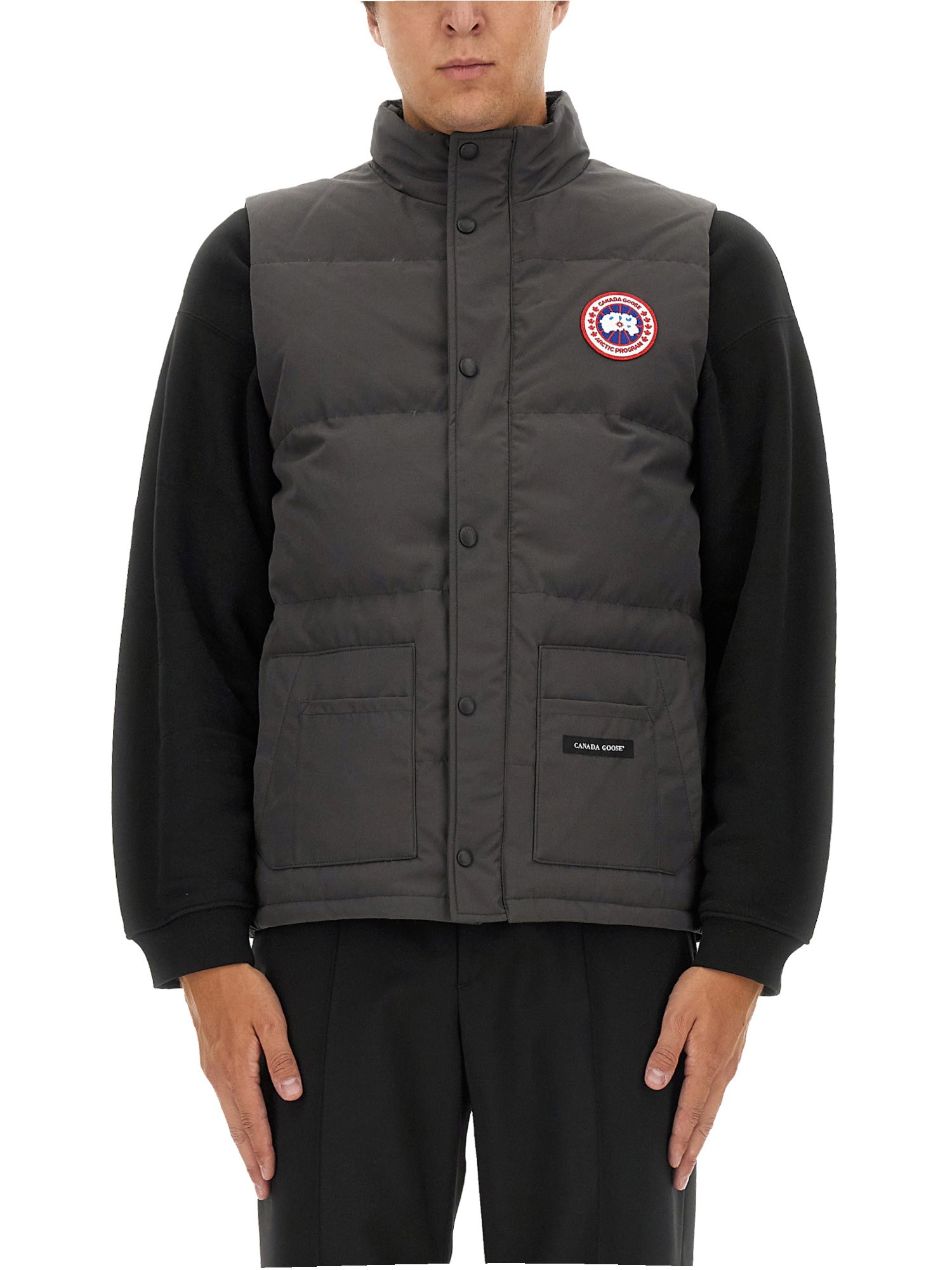 Shop Canada Goose Down Vest With Logo In Grey