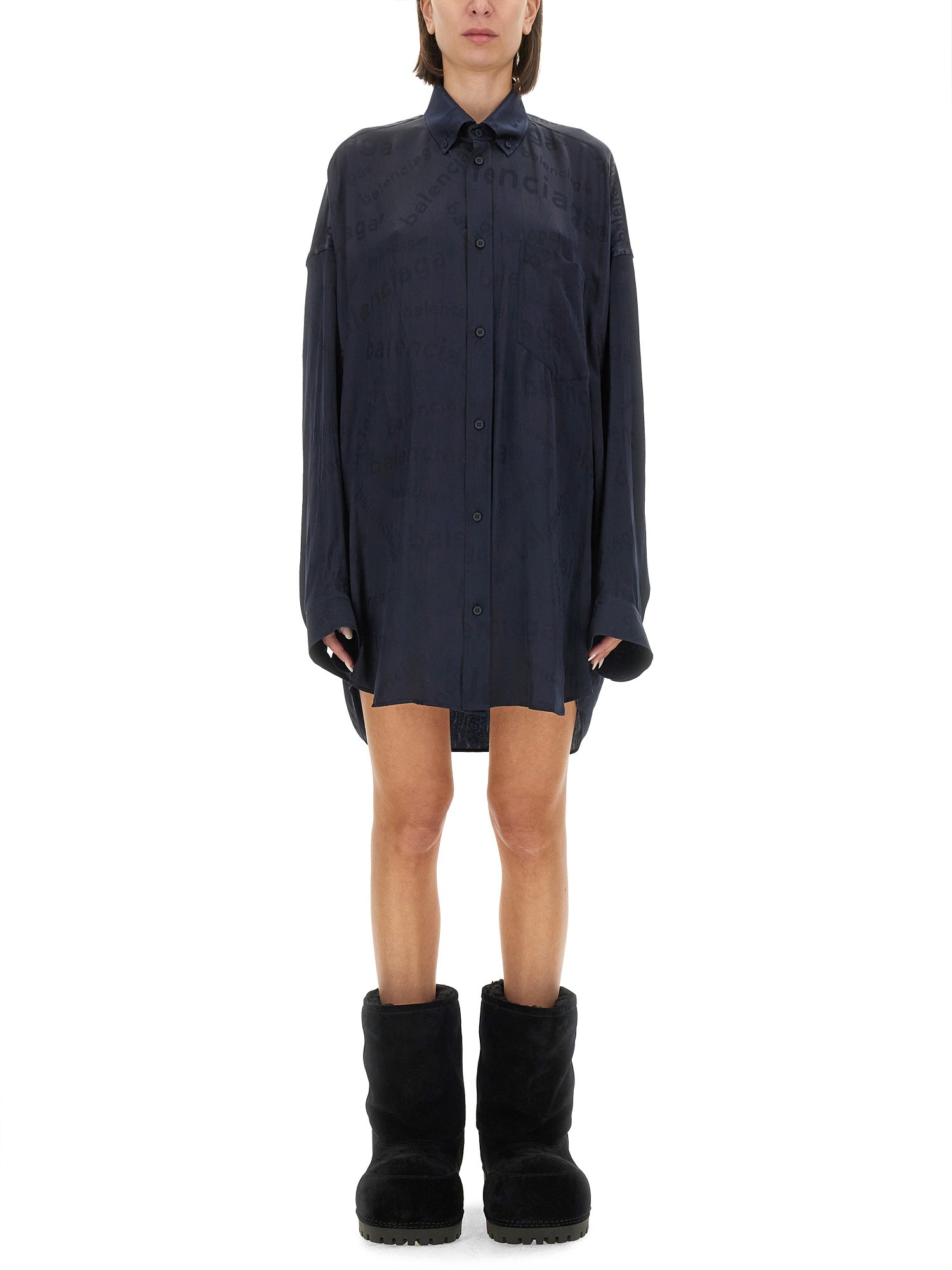 Balenciaga Women's All Over Logo Shirt In Black