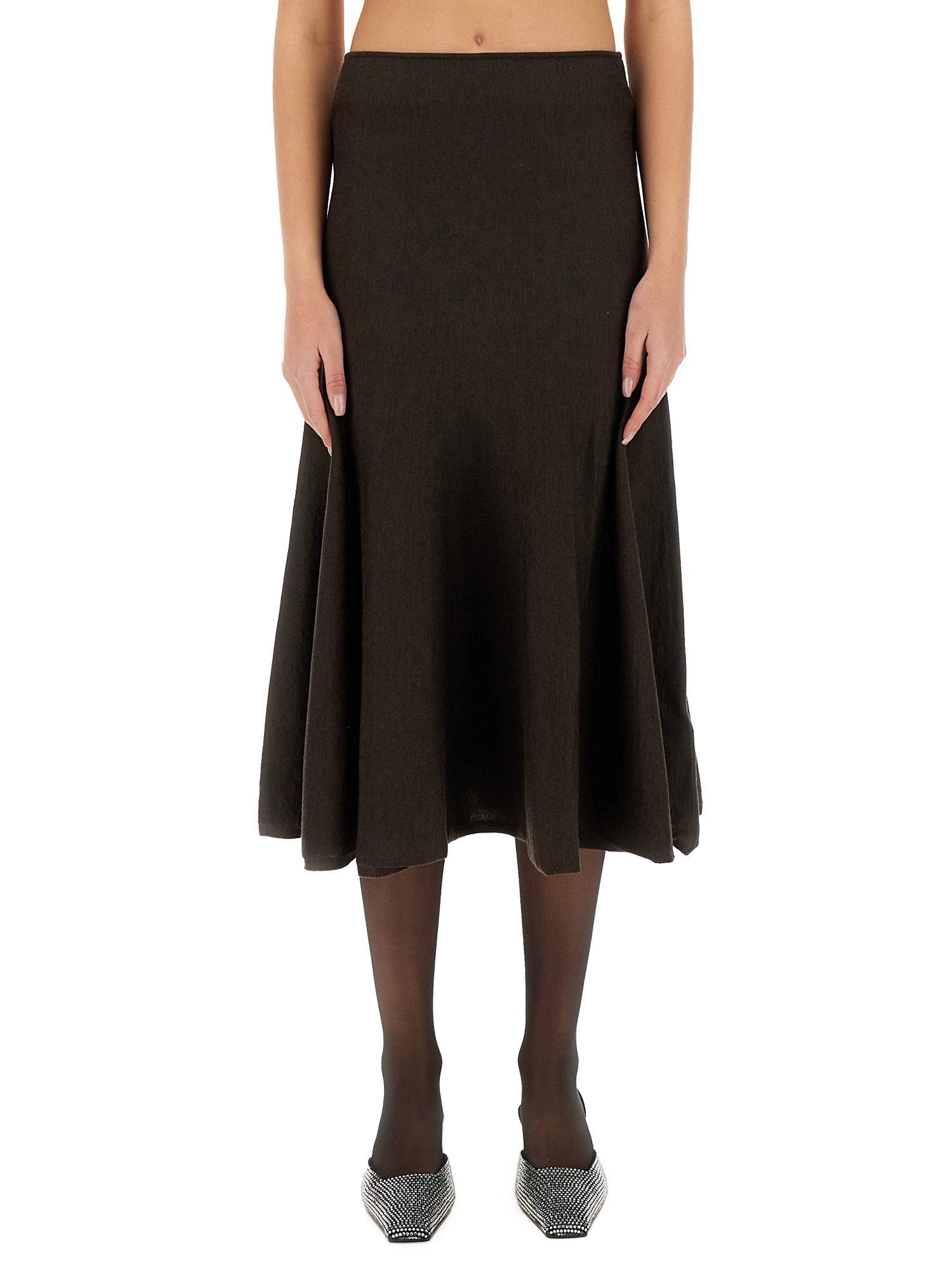 Khaite Mayu Fine Wool Blend Knit Midi Skirt In Black