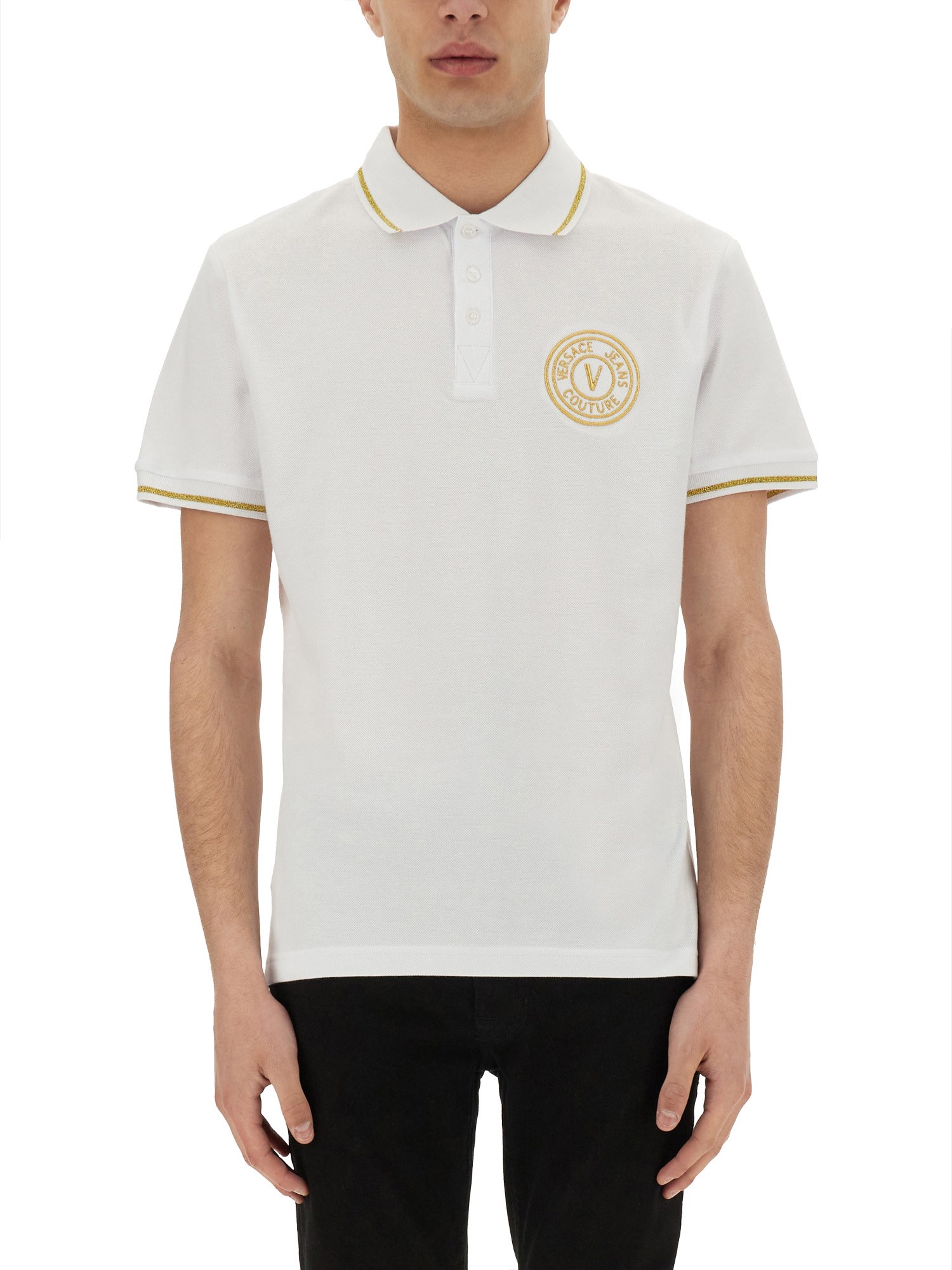 VERSACE JEANS COUTURE COTTON POLO SHIRT WITH V-EMBLEM 