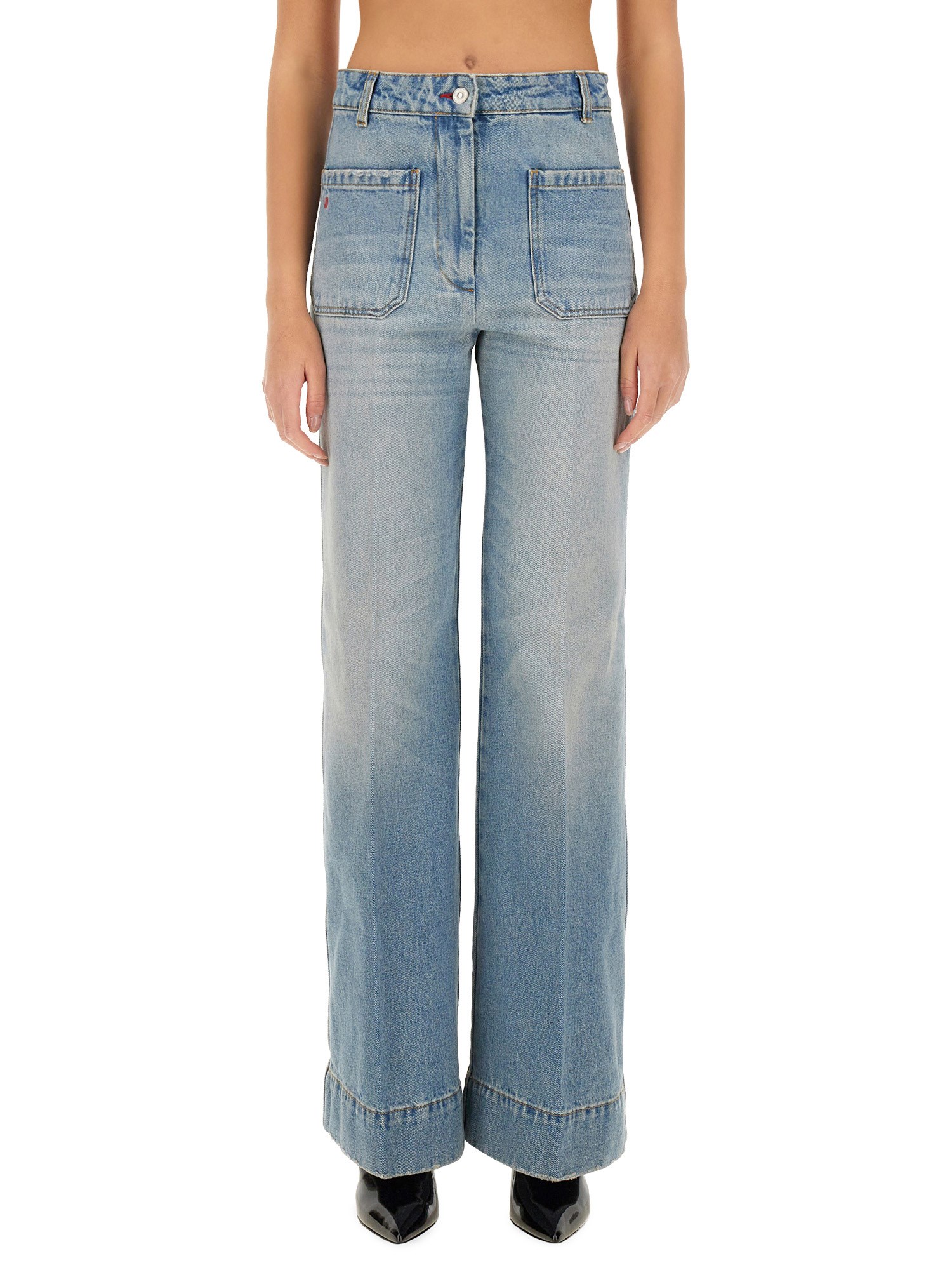 Victoria Beckham Cropped Jeans With Concealed Fly And Modern Silhouette In Denim
